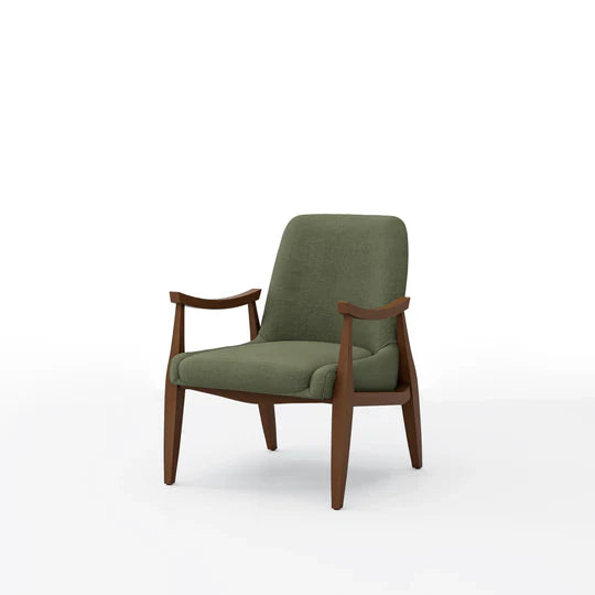 Keller Mid Century Armchair in beech wood and boucle, featuring scandinavian styling.