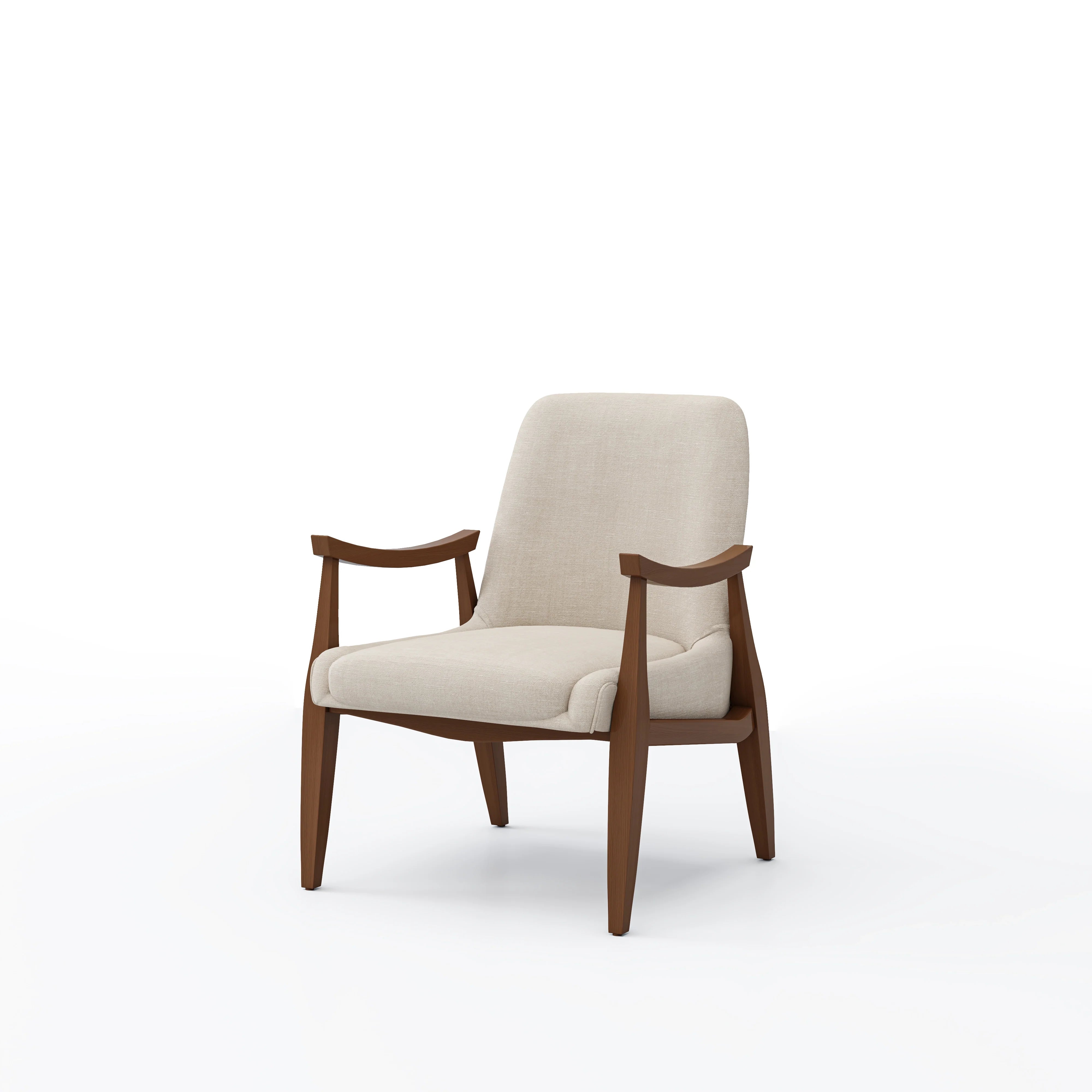 Keller Mid Century Armchair in beech wood and boucle, featuring scandinavian styling.