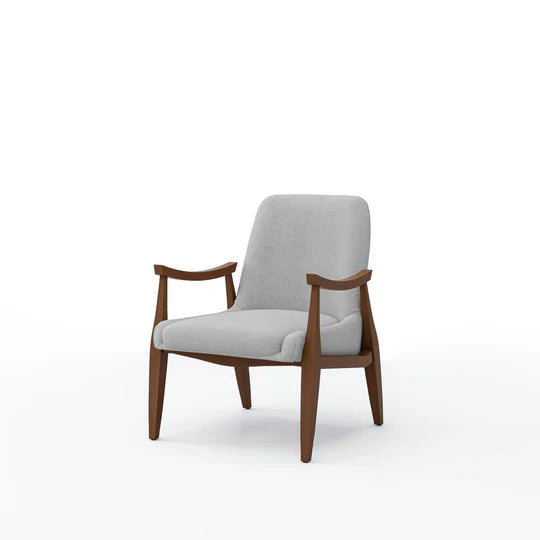 Keller Mid Century Armchair in beech wood and boucle, featuring scandinavian styling.