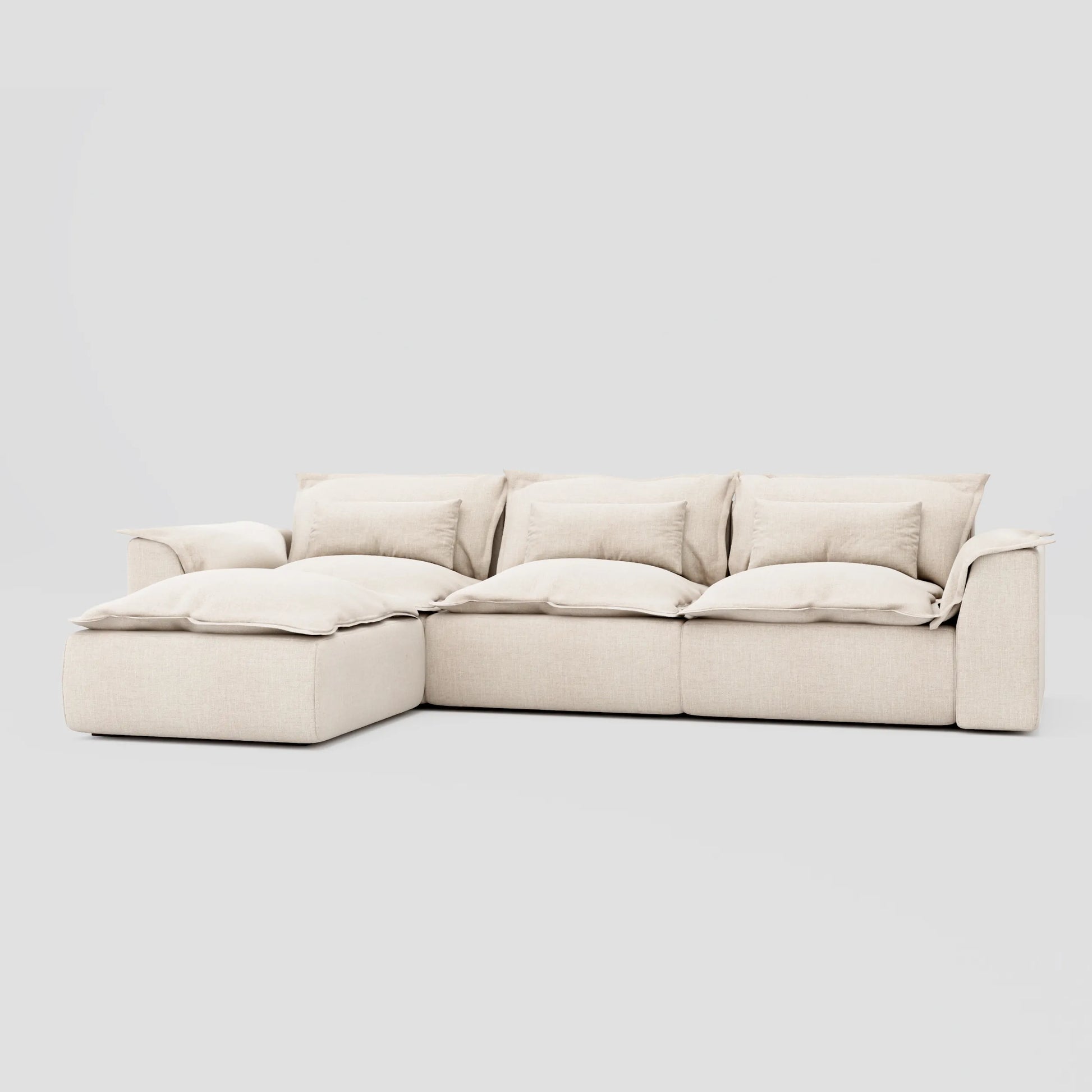 Scandinavian modern L shape sectional sofa with a beech frame and pocket springs.