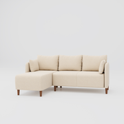 Modern L shape sectional chaise lounge sofa featuring a mousky wood frame and beech legs.