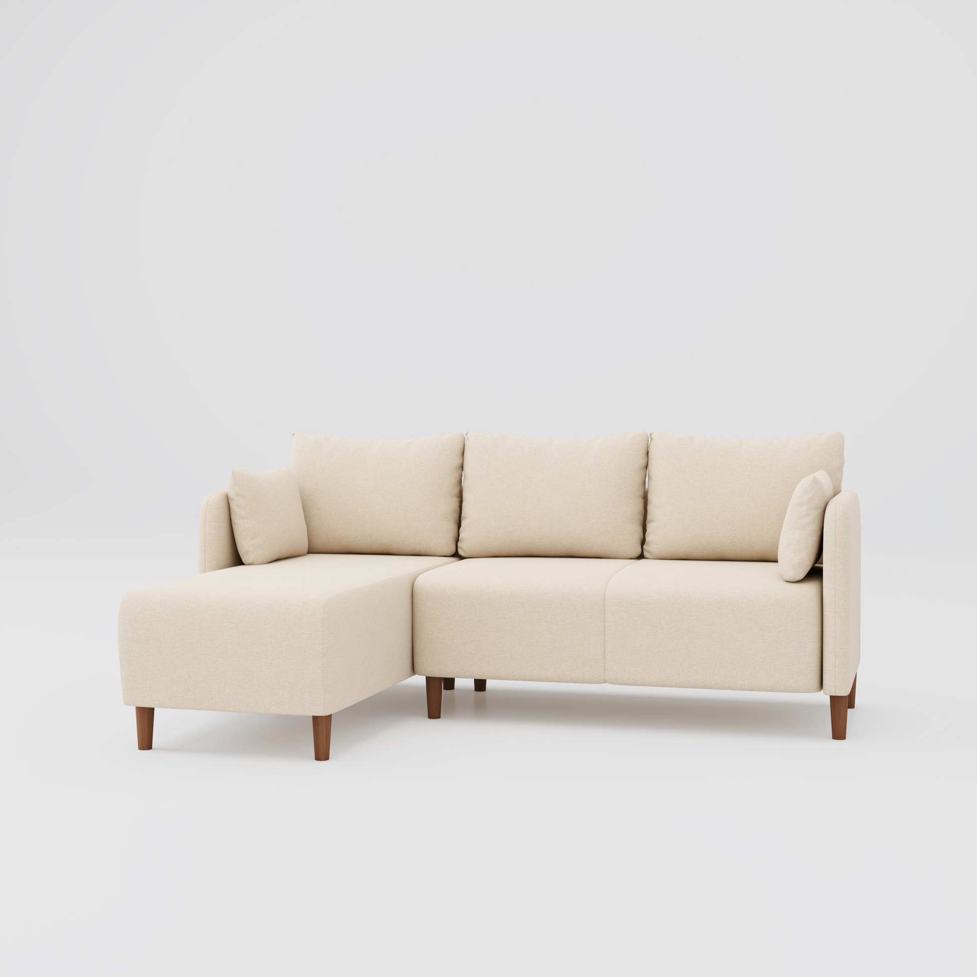 Modern L shape sectional chaise lounge sofa featuring a mousky wood frame and beech legs.