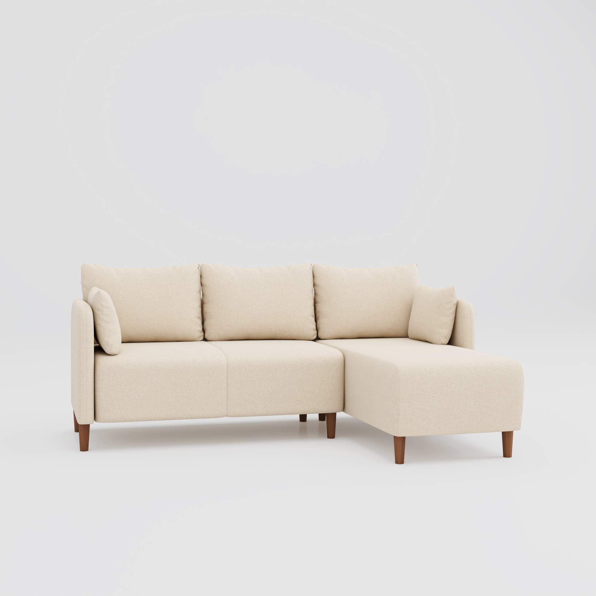 Modern L shape sectional chaise lounge sofa featuring a mousky wood frame and beech legs.