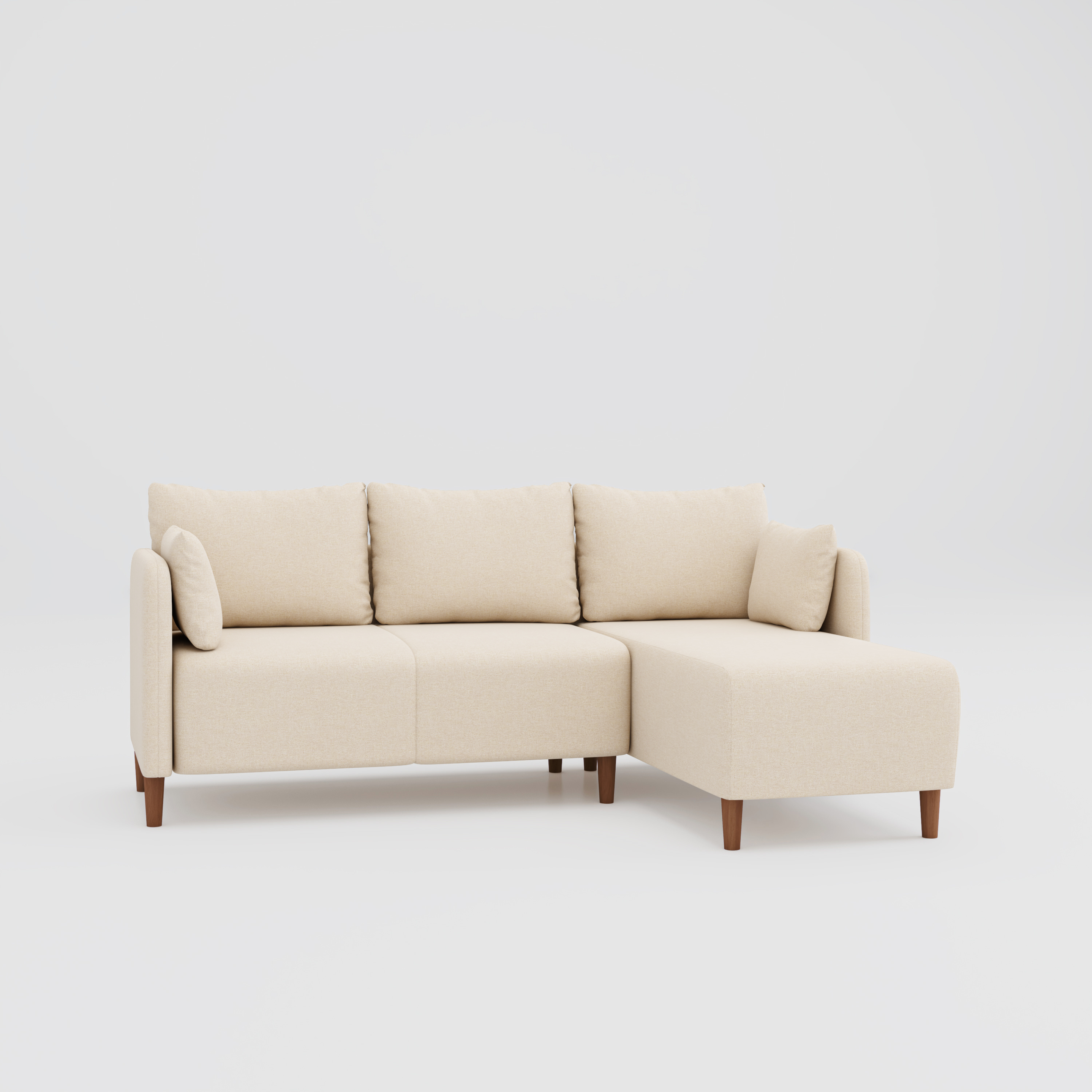 Modern L shape sectional chaise lounge sofa featuring a mousky wood frame and beech legs.