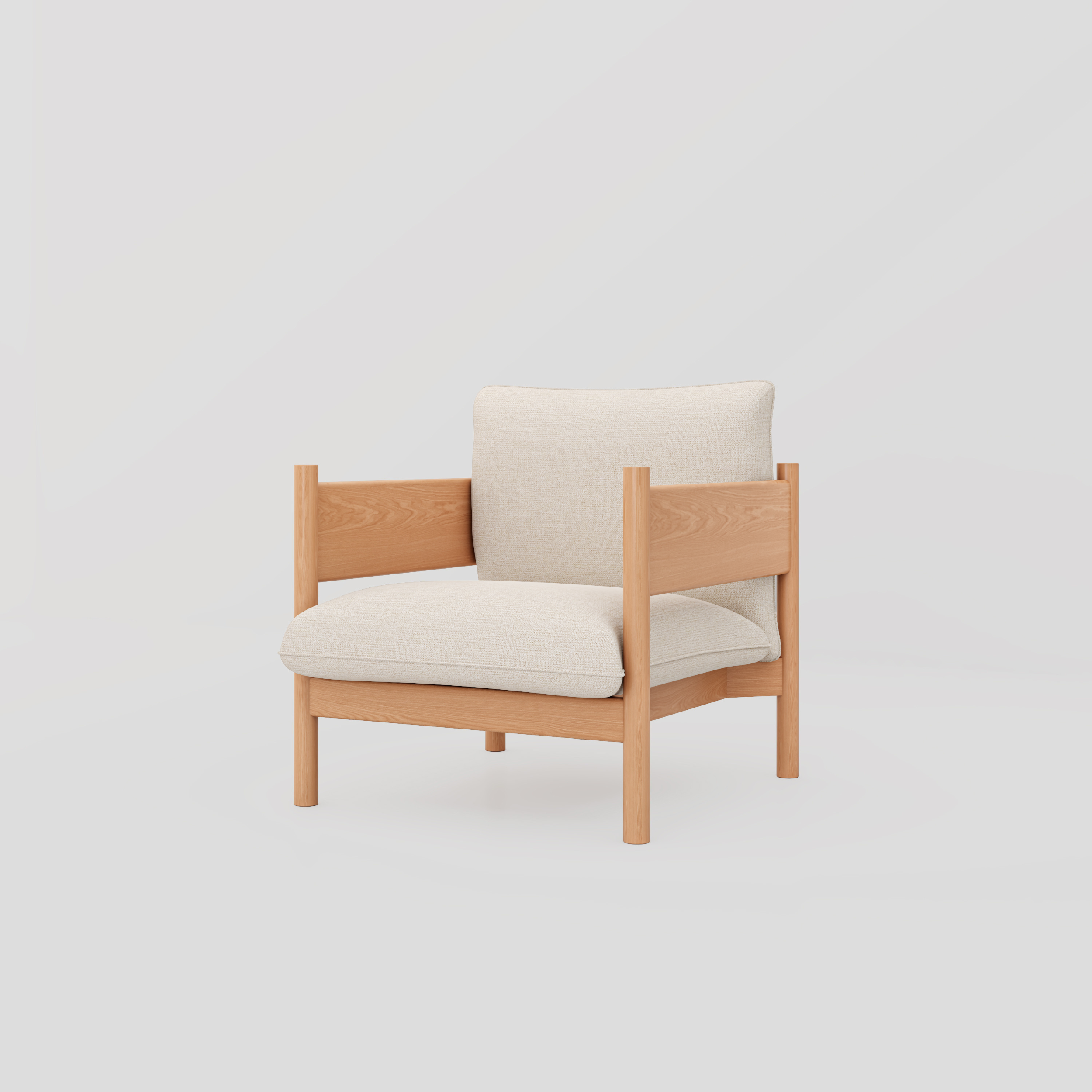 Elara Wide Armchair in beech wood and tweed fabric, featuring modern and scandinavian styling.