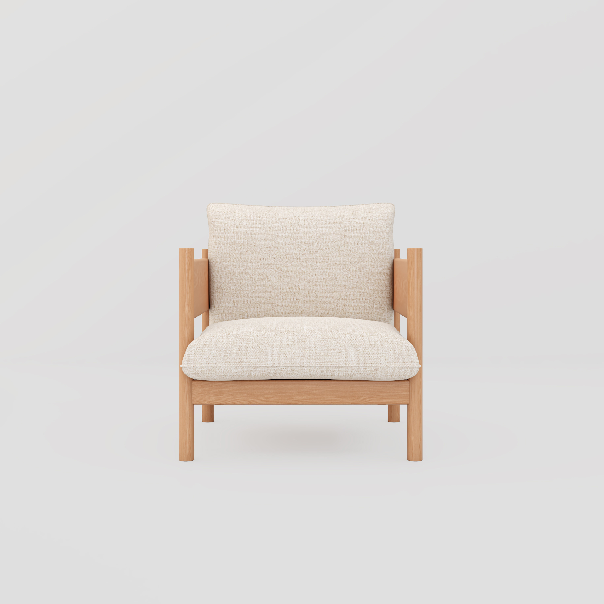 Elara Wide Armchair in beech wood and tweed fabric, featuring modern and scandinavian styling.