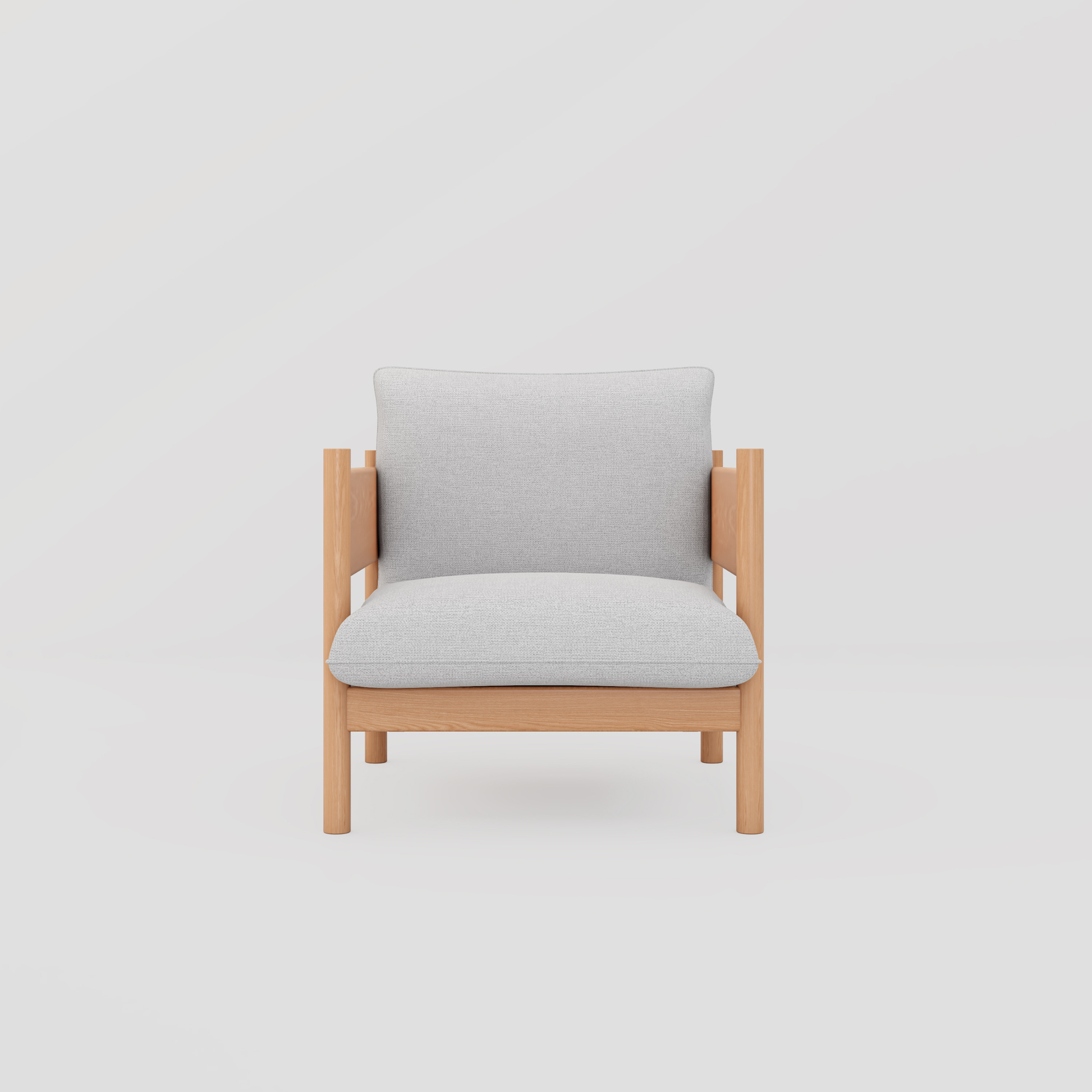 Elara Wide Armchair in beech wood and tweed fabric, featuring modern and scandinavian styling.