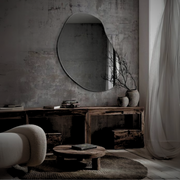Ella Frameless Pebble Mirror, featuring modern and minimal styling, perfect for entryways, with wall and freeform.