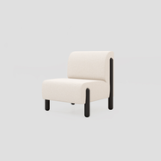 Fiora Armchair in tweed and beech frame, featuring modern armchair styling, with lounge.