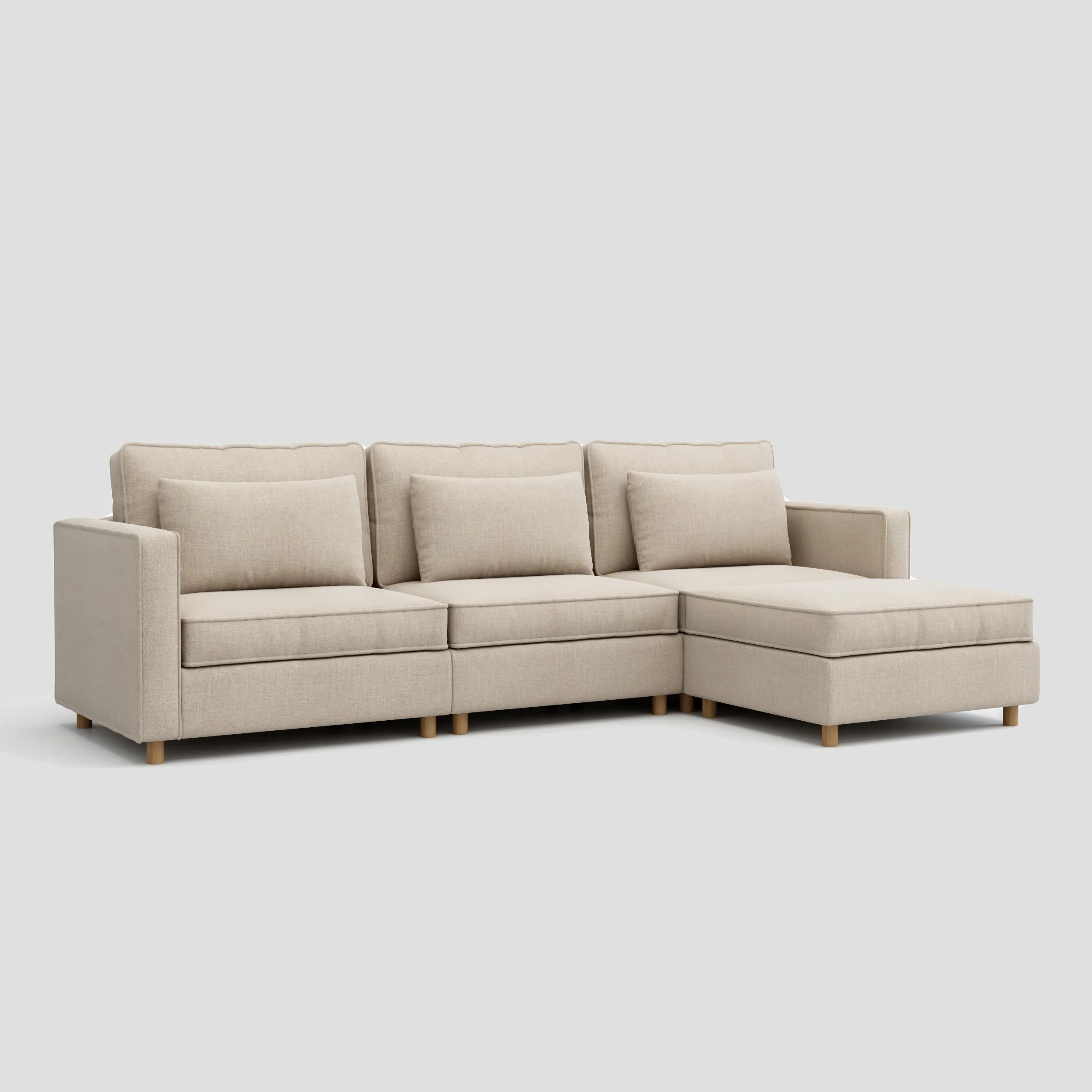 Modern L shape sectional chaise sofa featuring a durable beech wood frame.