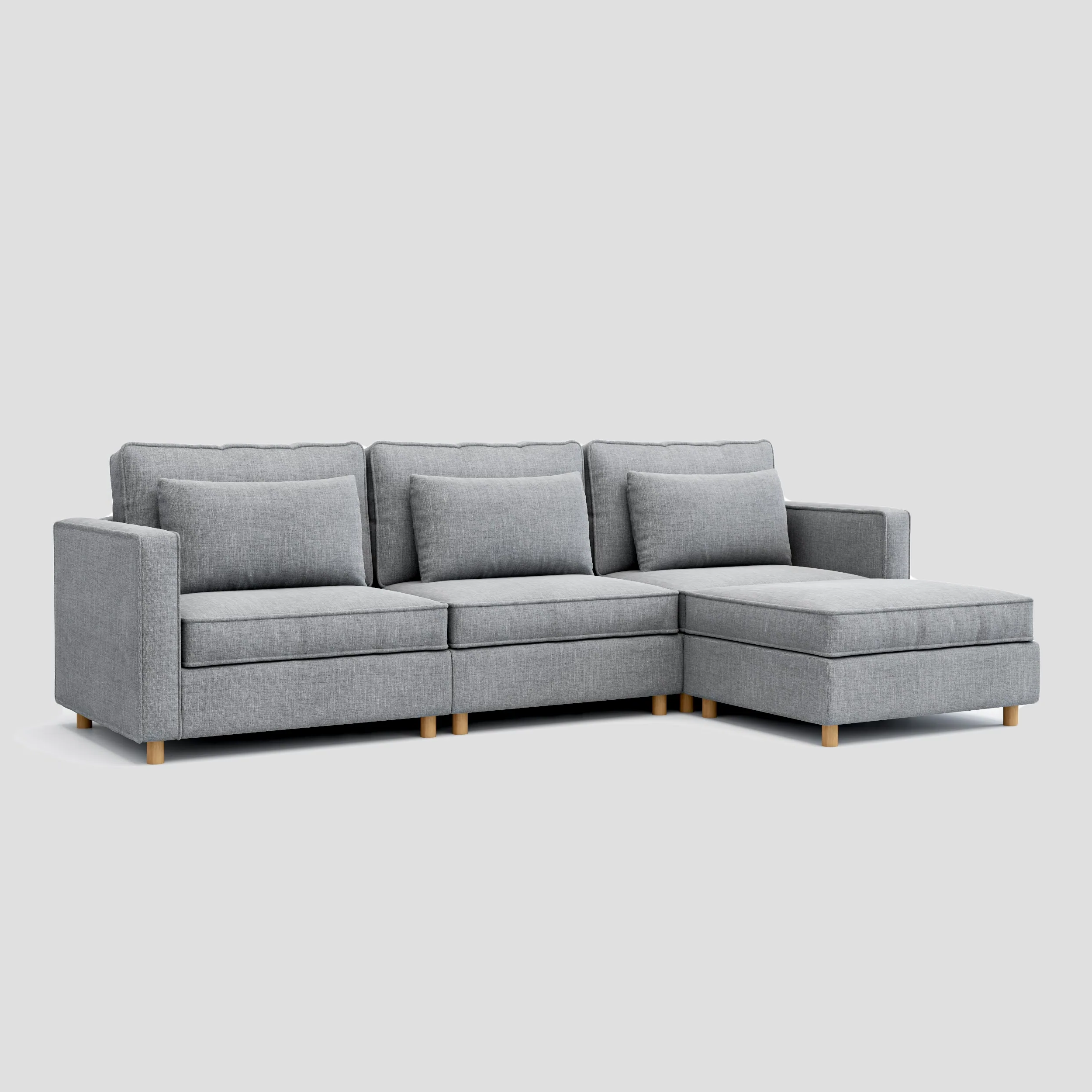 Modern L shape sectional chaise sofa featuring a durable beech wood frame.
