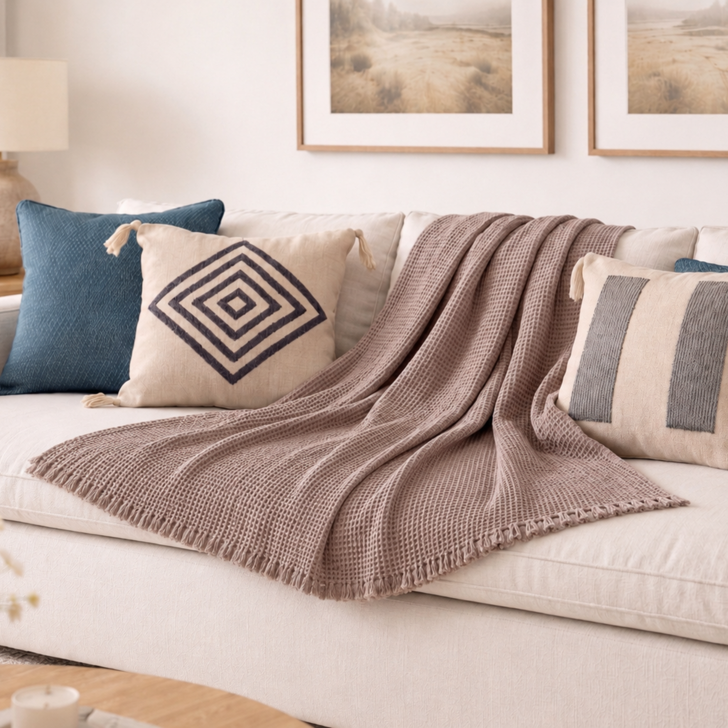 Fringe Honeycomb Throw Blanket