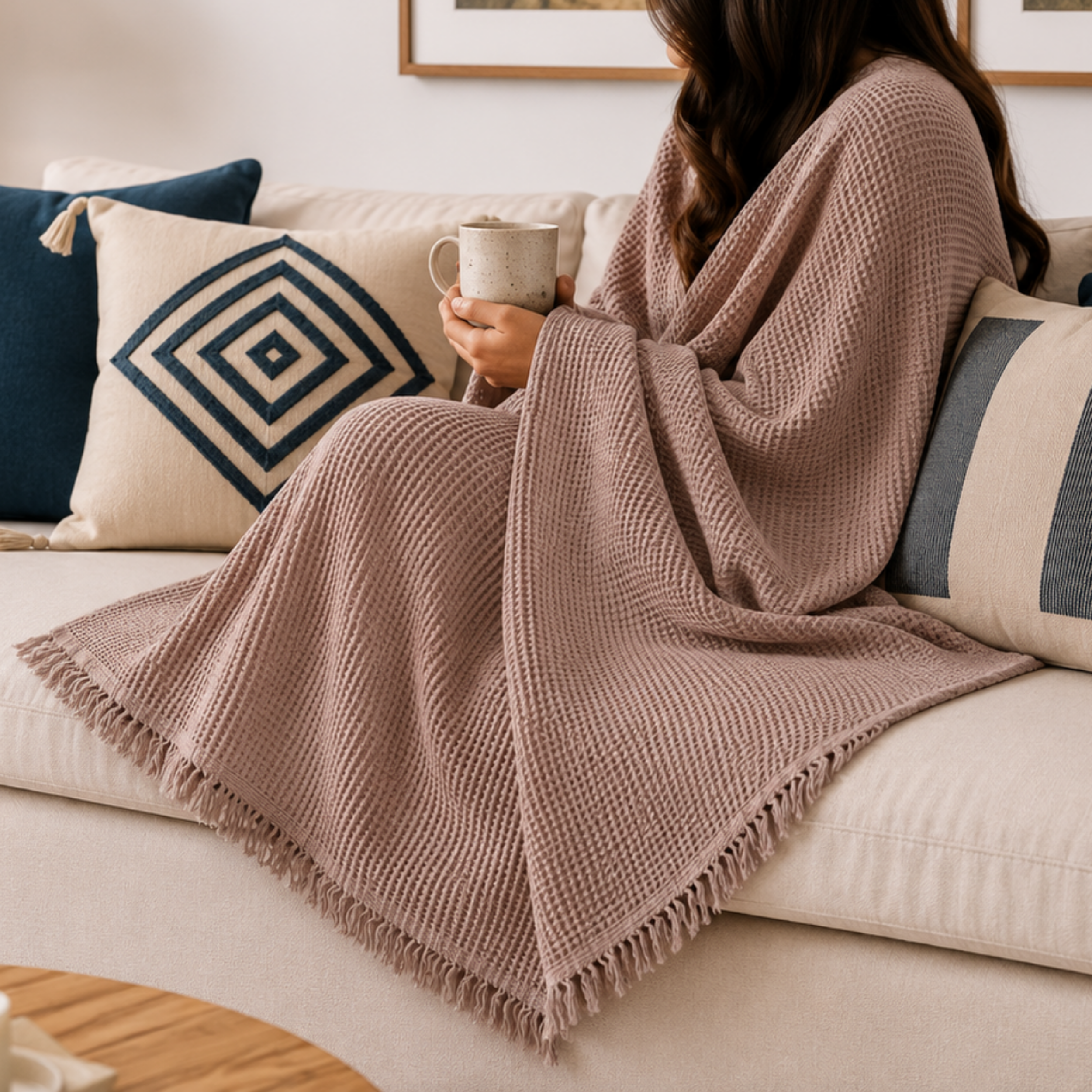 Fringe Honeycomb Throw Blanket