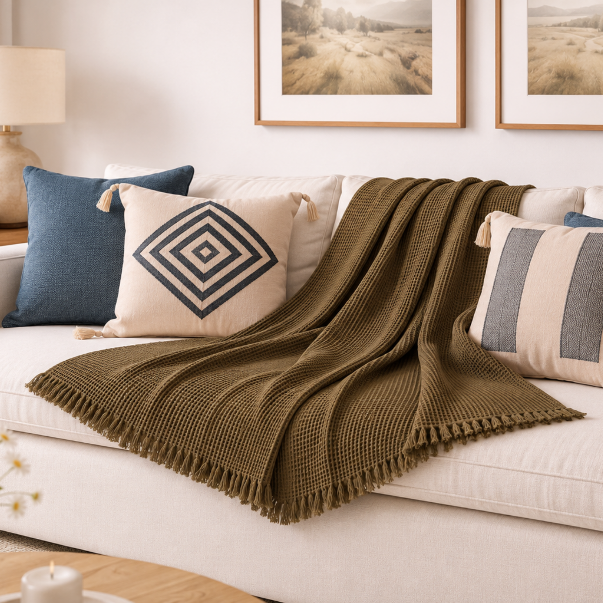 Fringe Honeycomb Throw Blanket