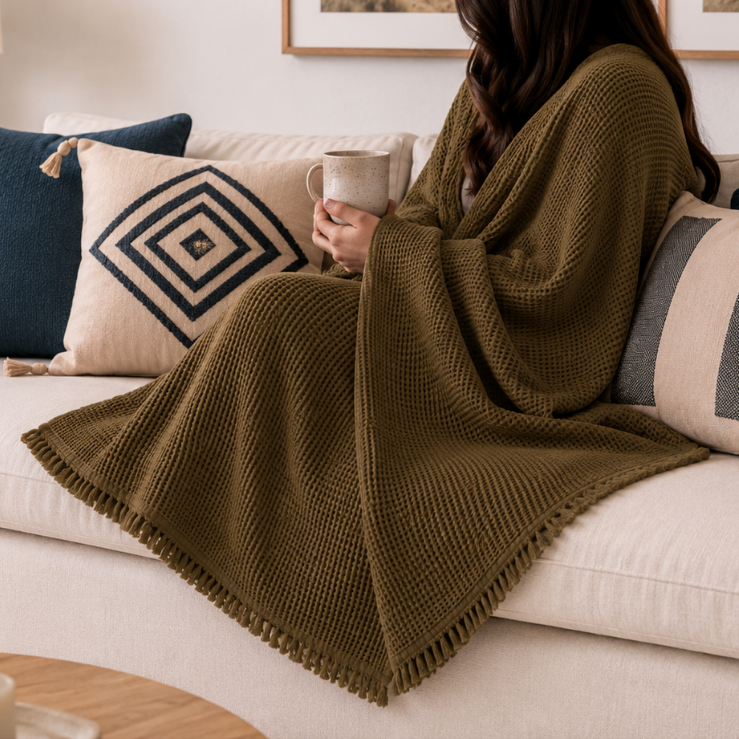 Fringe Honeycomb Throw Blanket