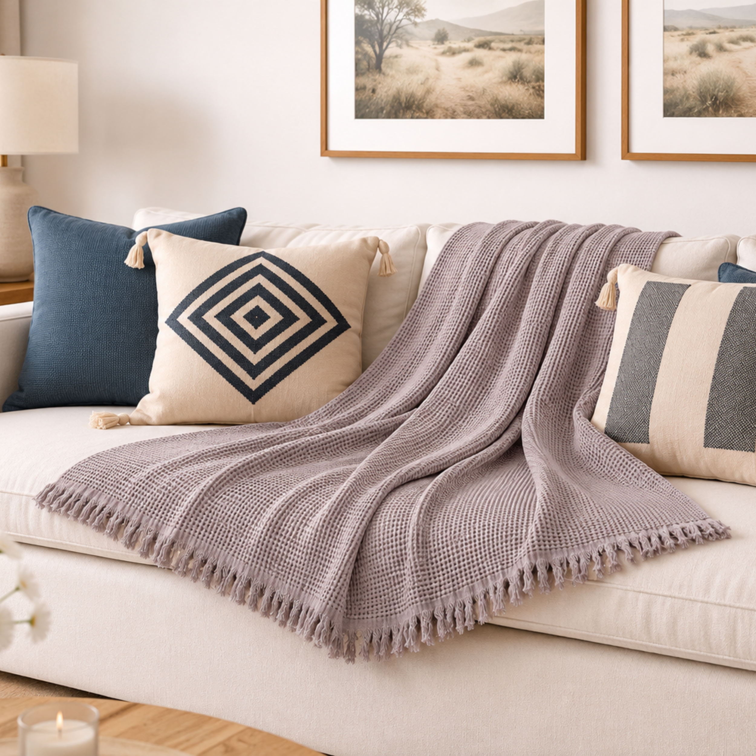 Fringe Honeycomb Throw Blanket