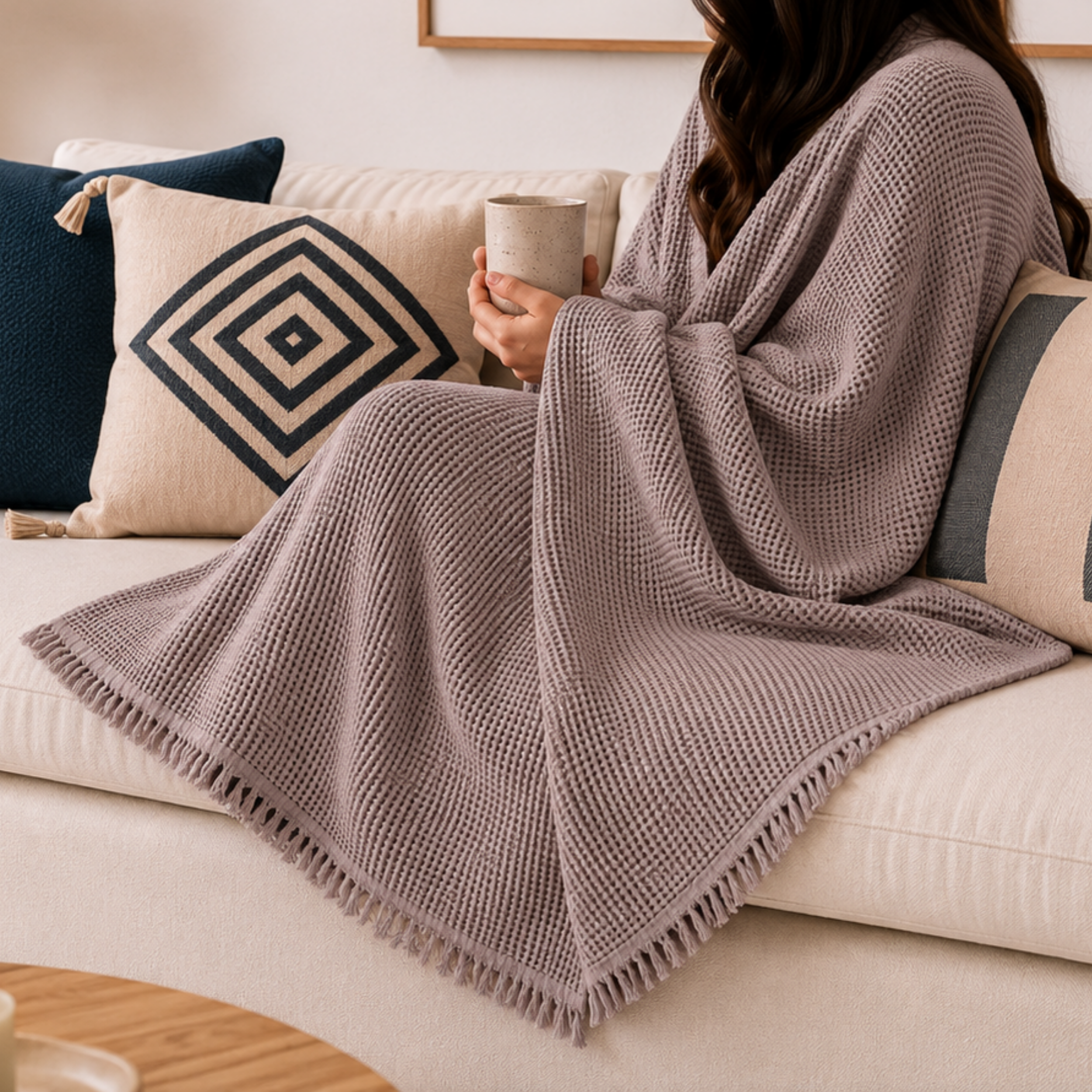 Fringe Honeycomb Throw Blanket
