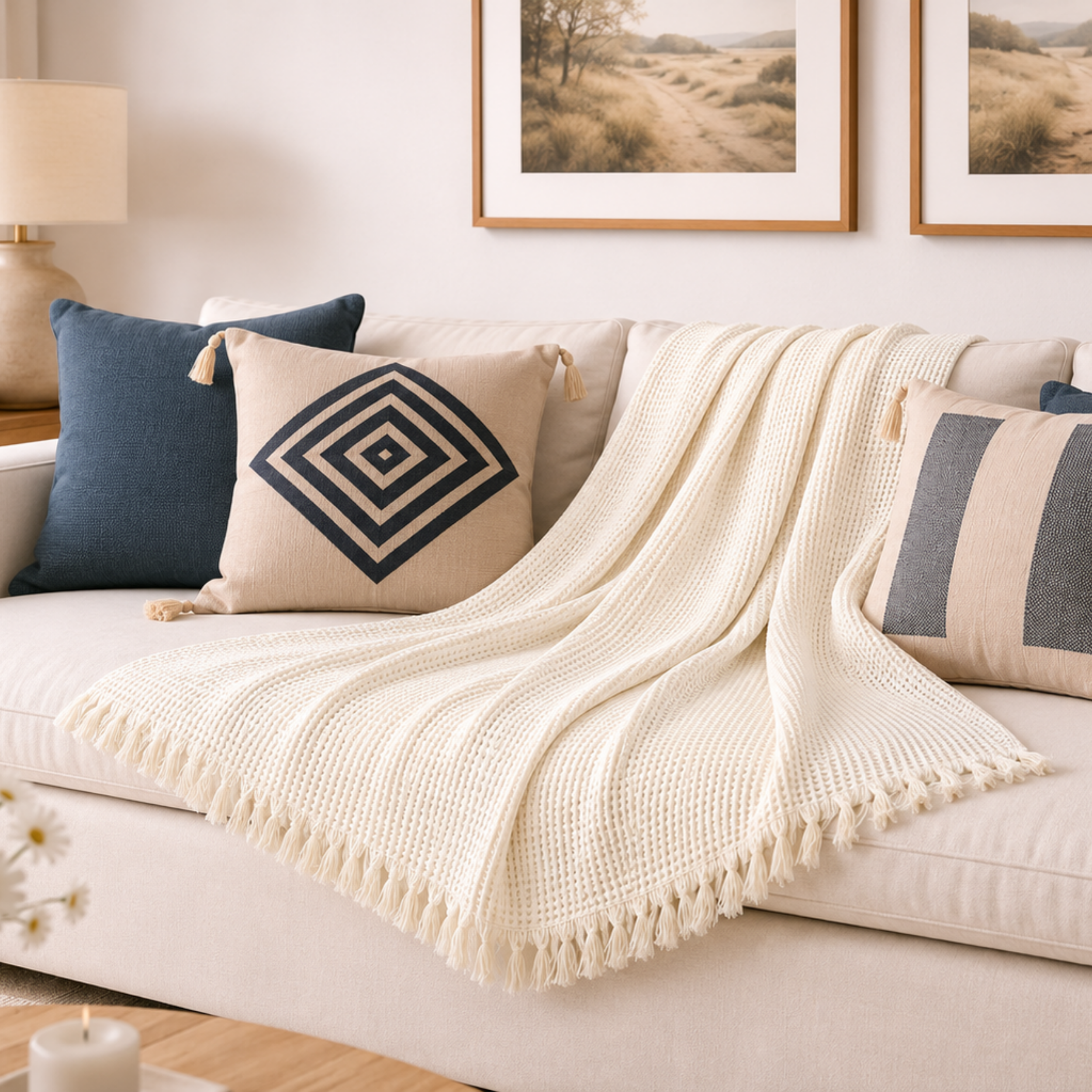 Fringe Honeycomb Throw Blanket