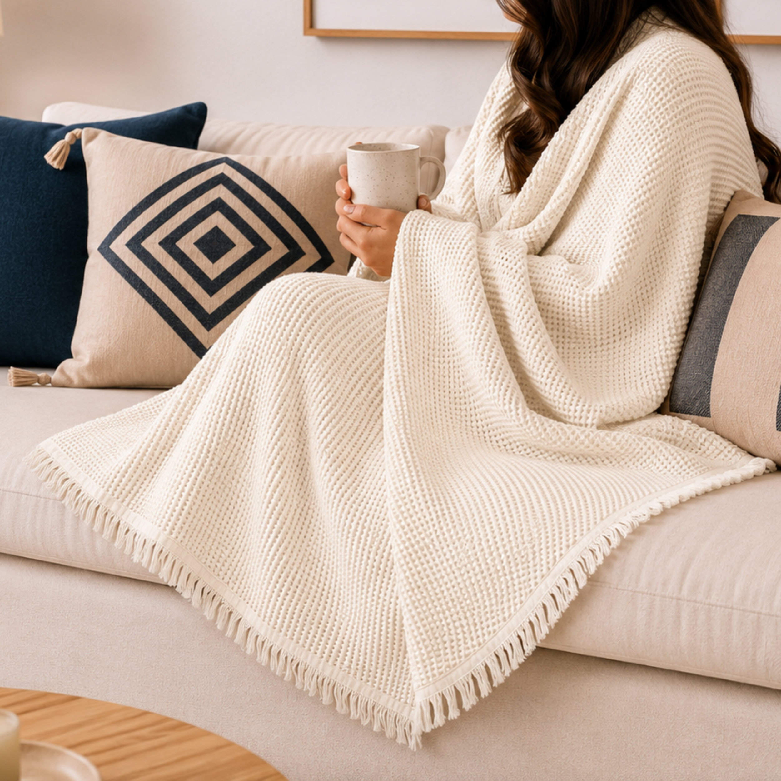 Fringe Honeycomb Throw Blanket