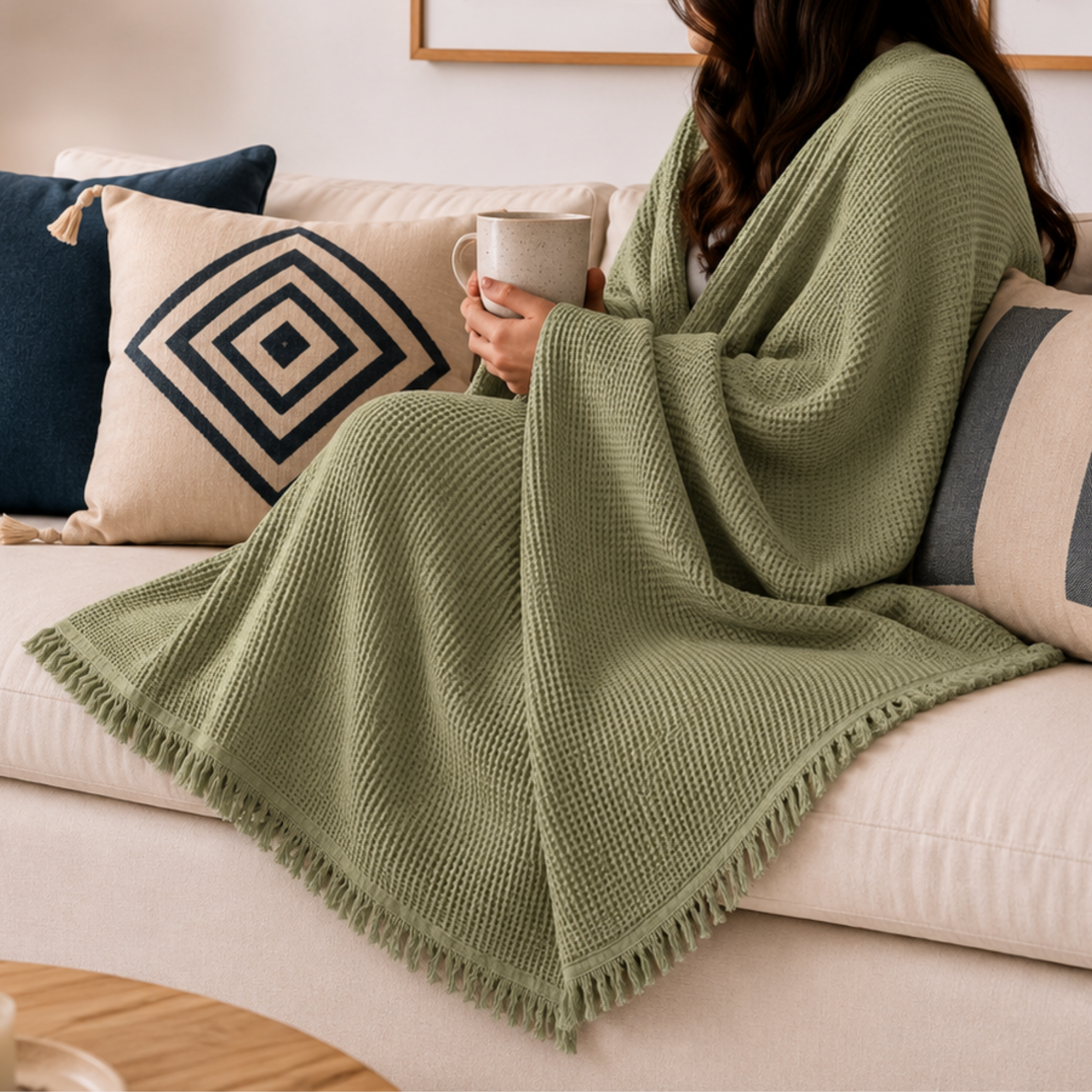 Fringe Honeycomb Throw Blanket
