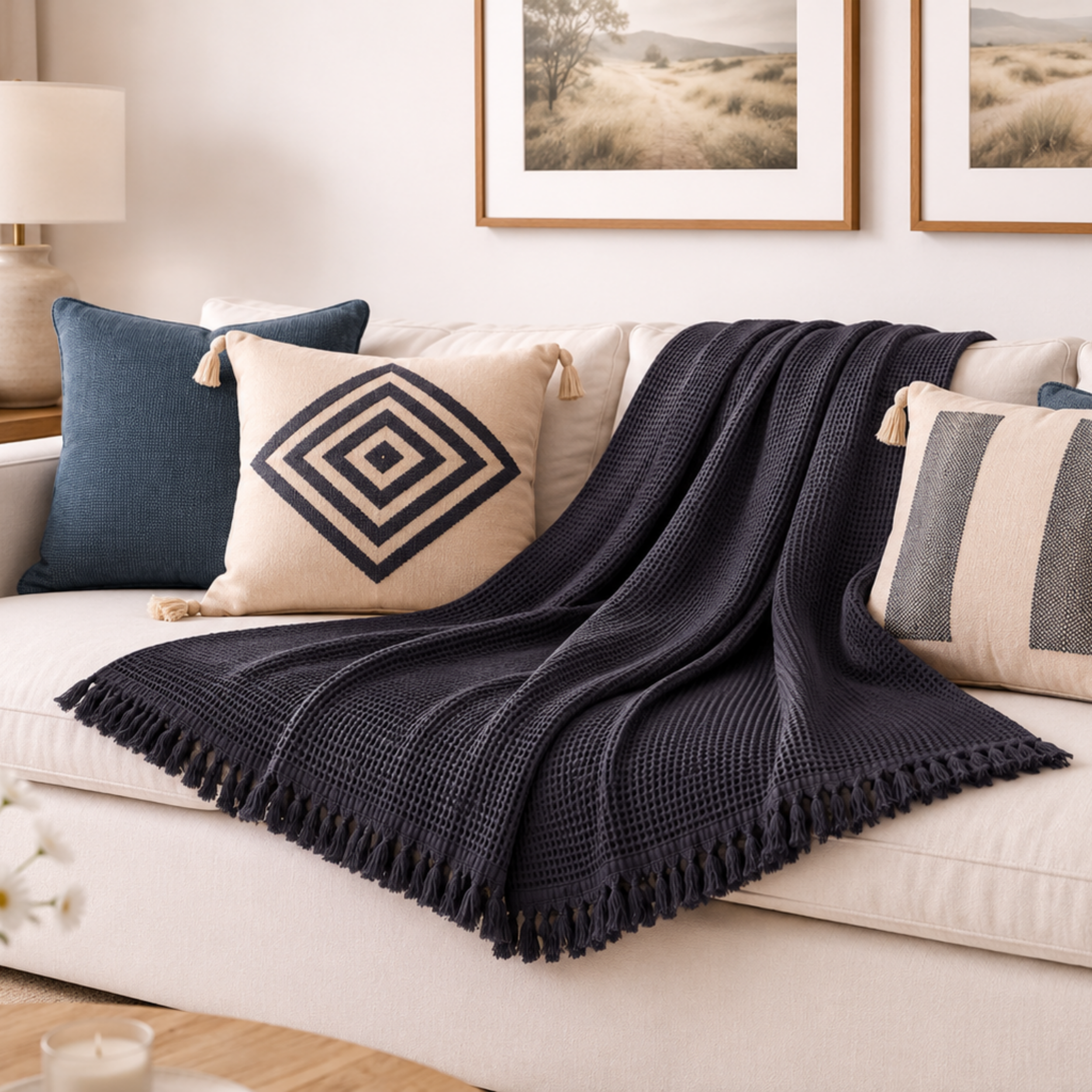 Fringe Honeycomb Throw Blanket