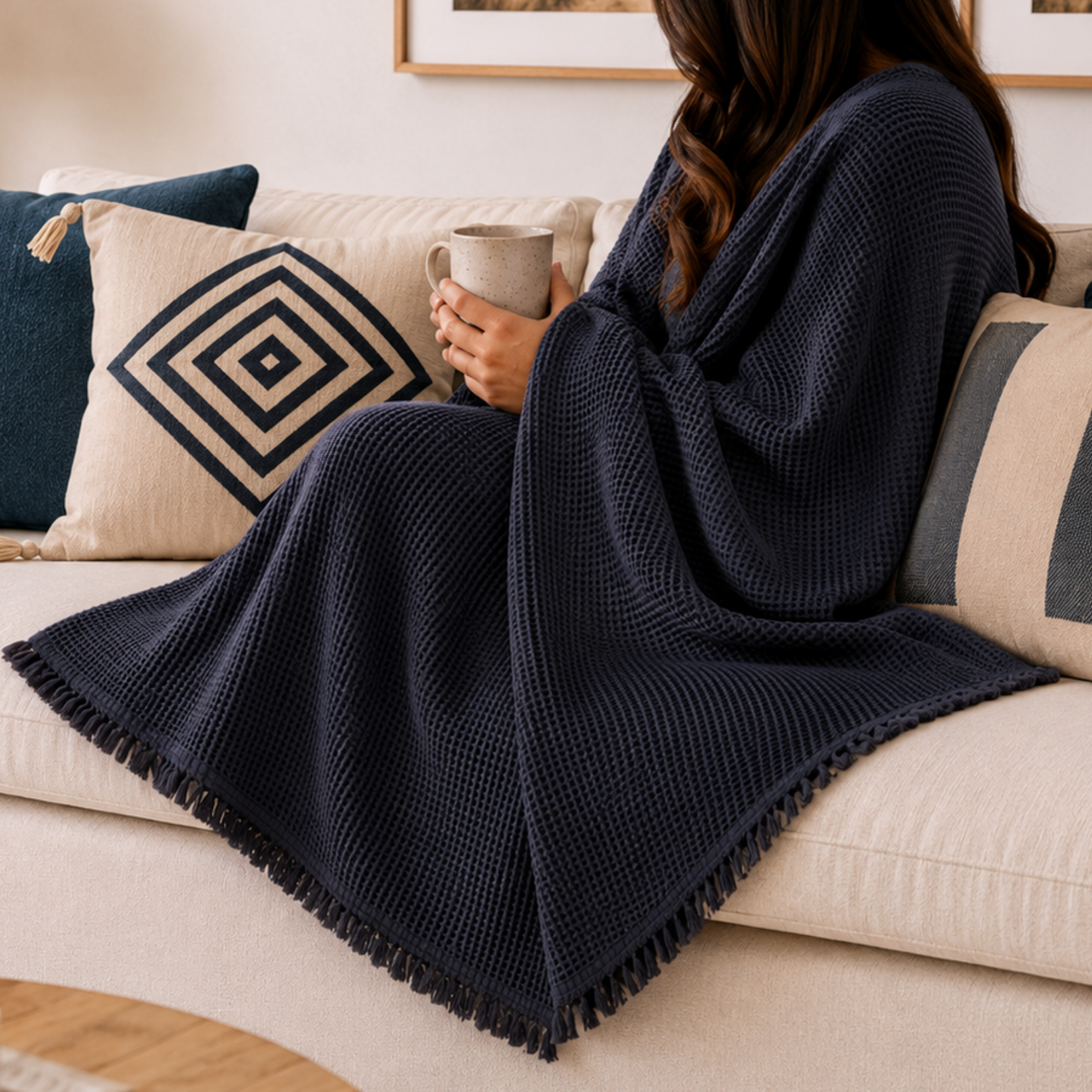 Fringe Honeycomb Throw Blanket