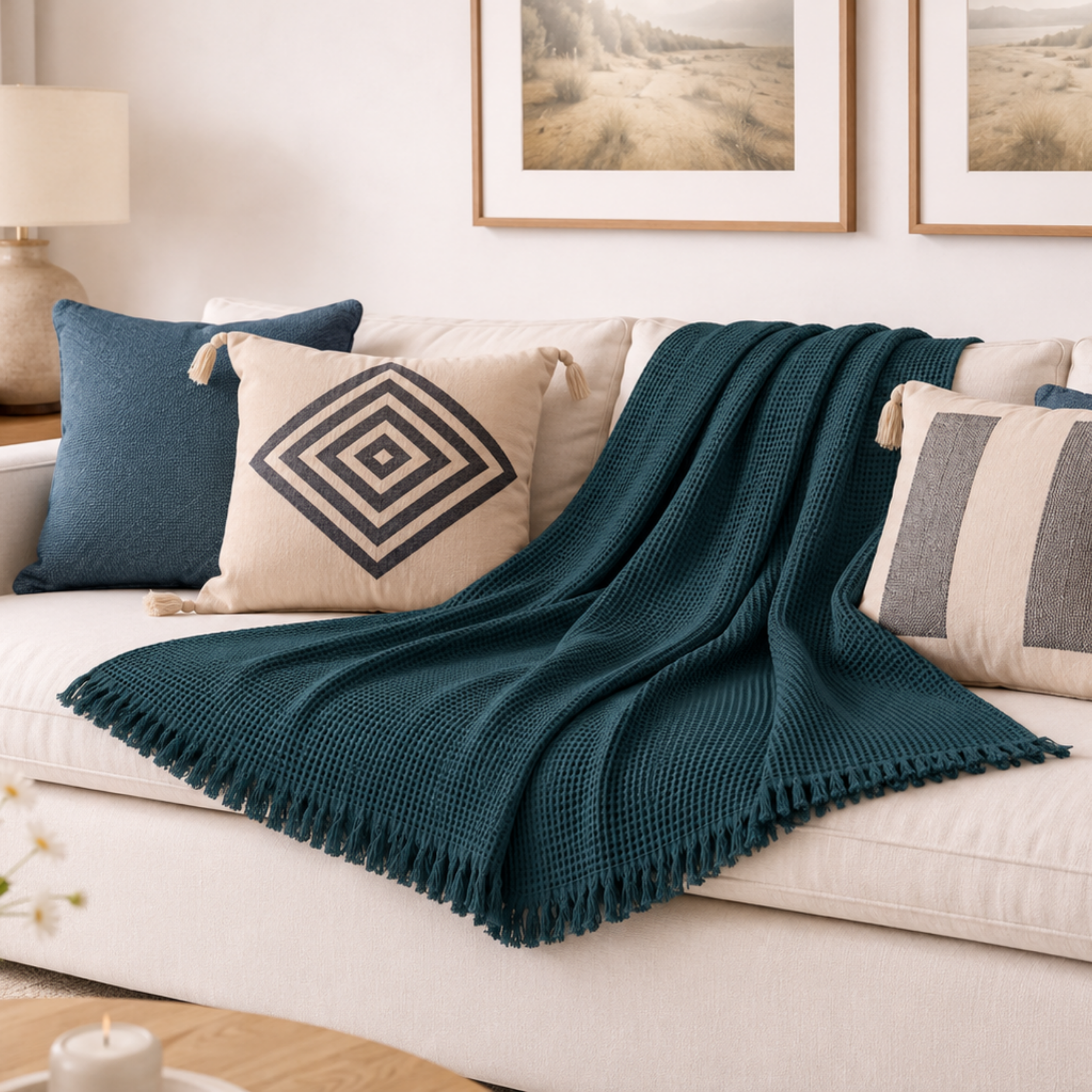 Fringe Honeycomb Throw Blanket