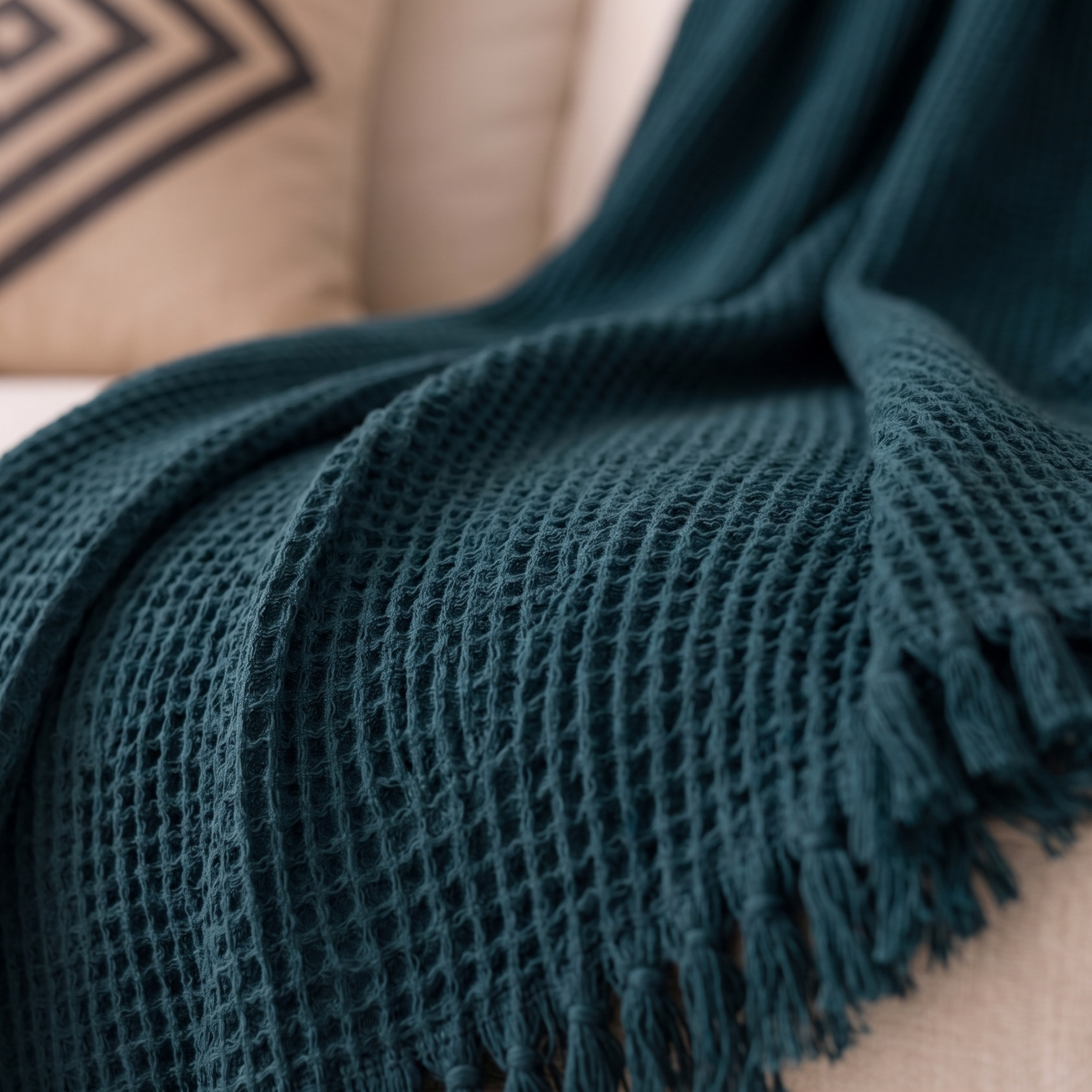 Fringe Honeycomb Throw Blanket