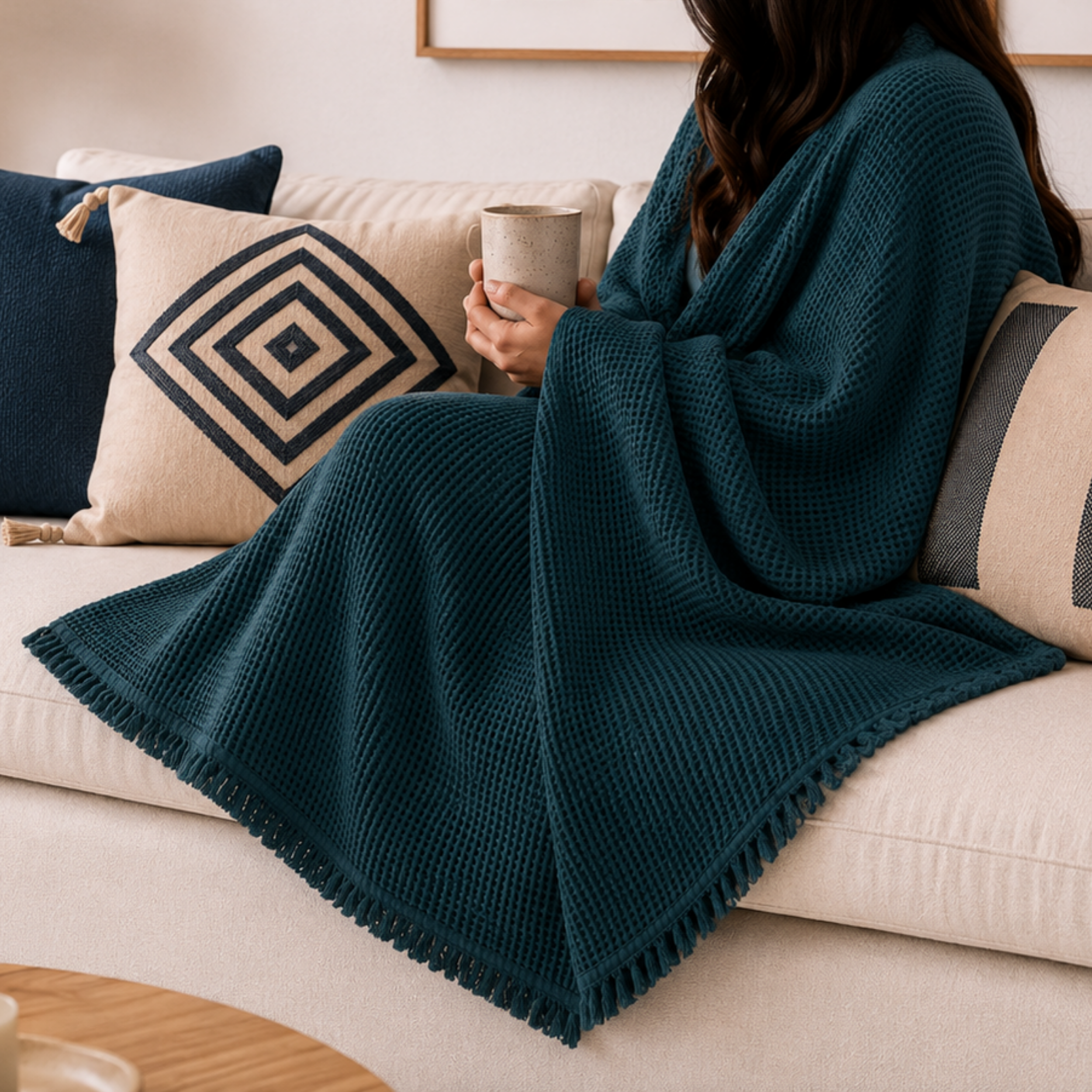 Fringe Honeycomb Throw Blanket