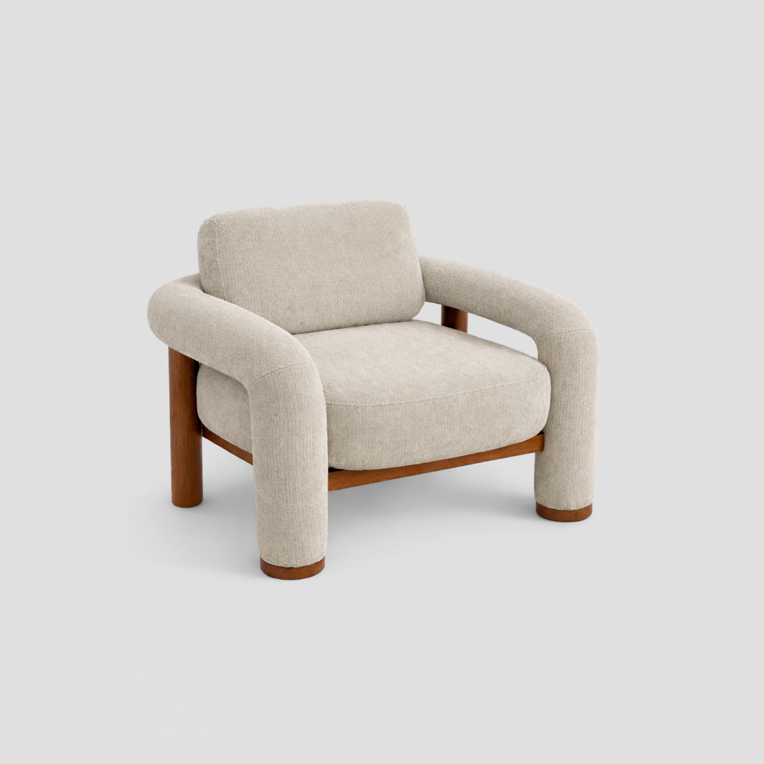 Matcha Armchair in beech frame, featuring mid century modern styling, with reading.