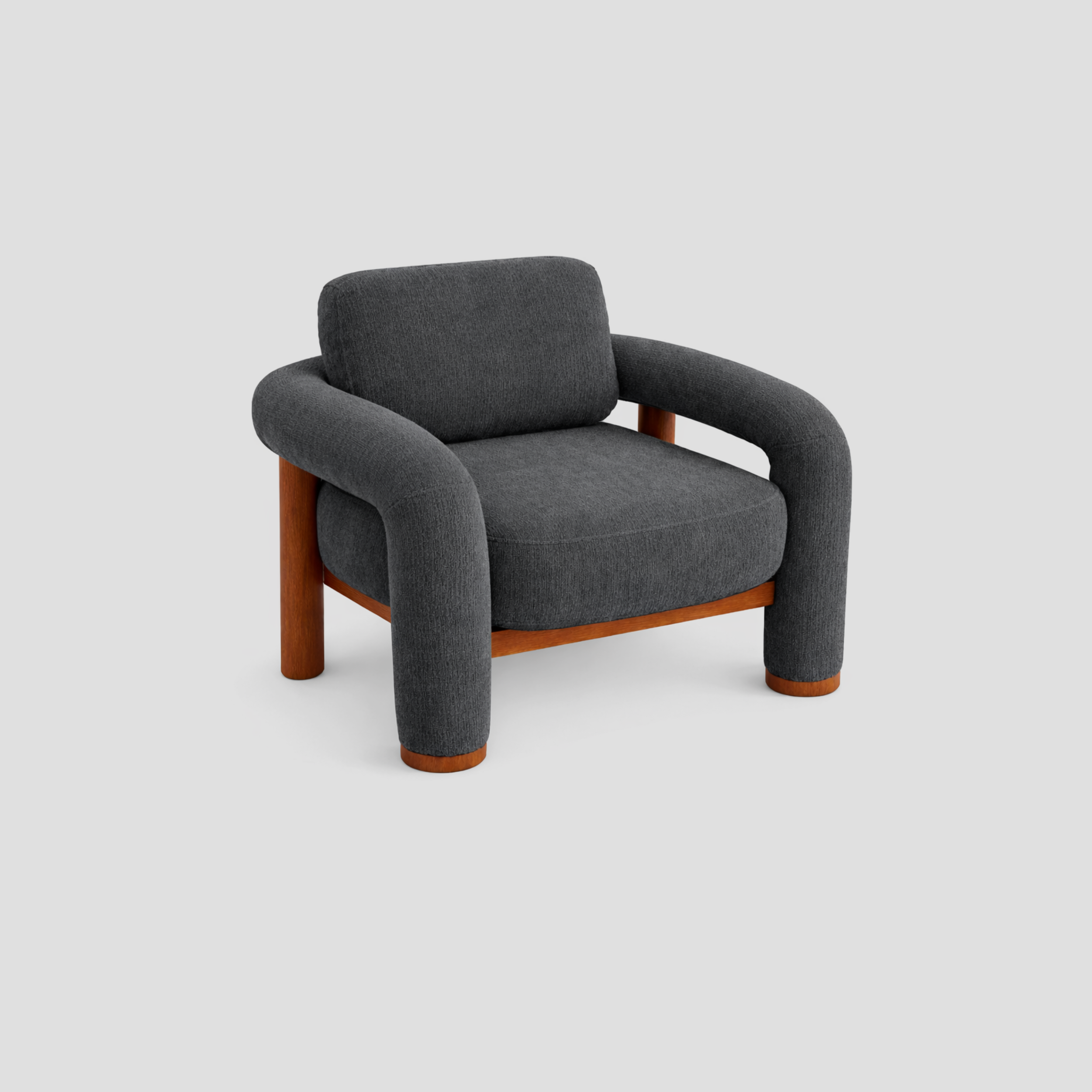 Matcha Armchair in beech frame, featuring mid century modern styling, with reading.