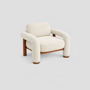 Matcha Armchair in beech frame, featuring mid century modern styling, with reading.