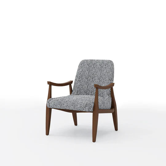 Keller Mid Century Armchair in beech wood and boucle, featuring scandinavian styling.