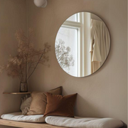 Pearl Round Wall Mirror, featuring modern mirror styling, perfect for entryways, with frameless and large.