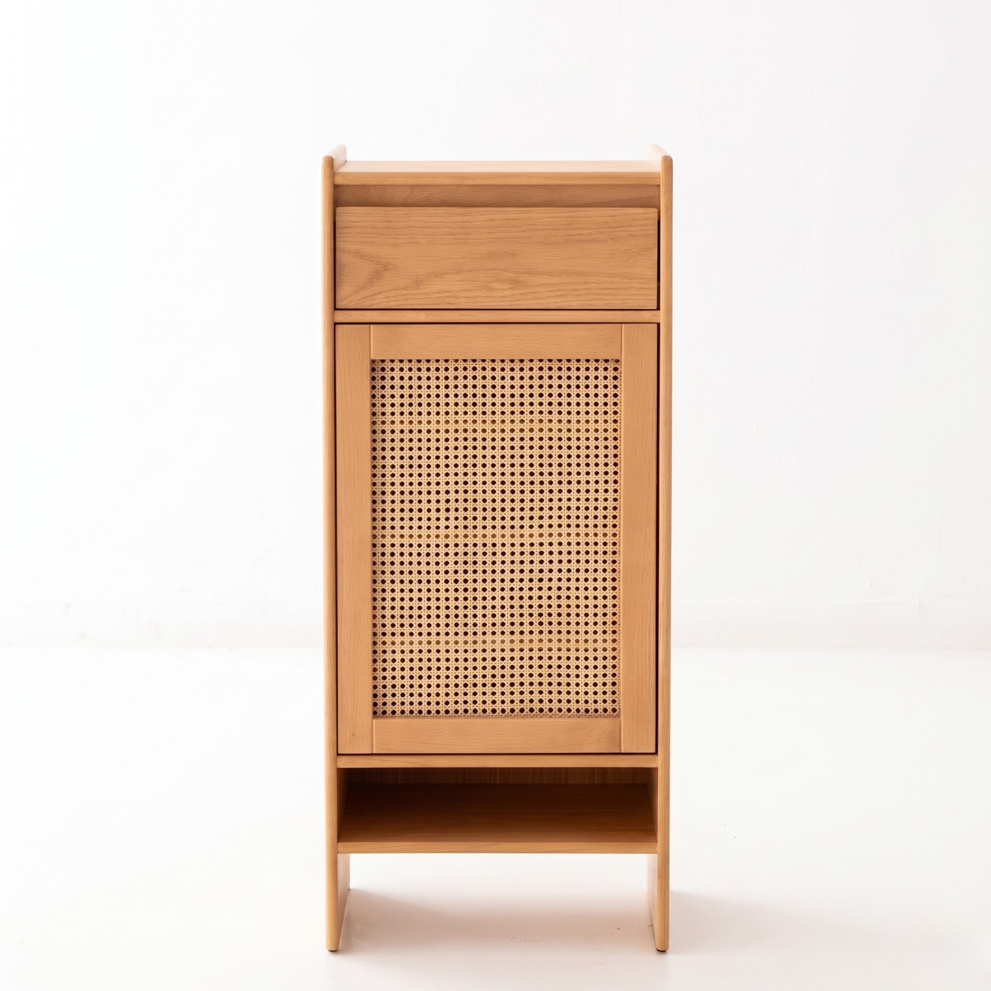 Rattan Shoe Storage Cabinet in beech veneer, featuring scandinavian styling, with soft close.