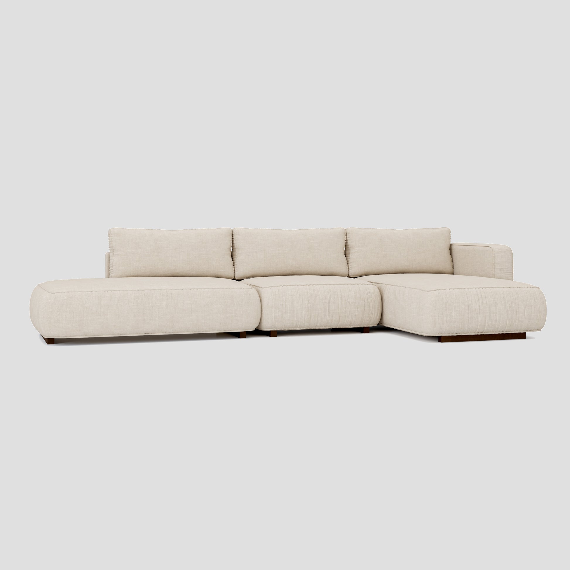 Modern open side L shape sectional chaise sofa featuring a sturdy beech frame.