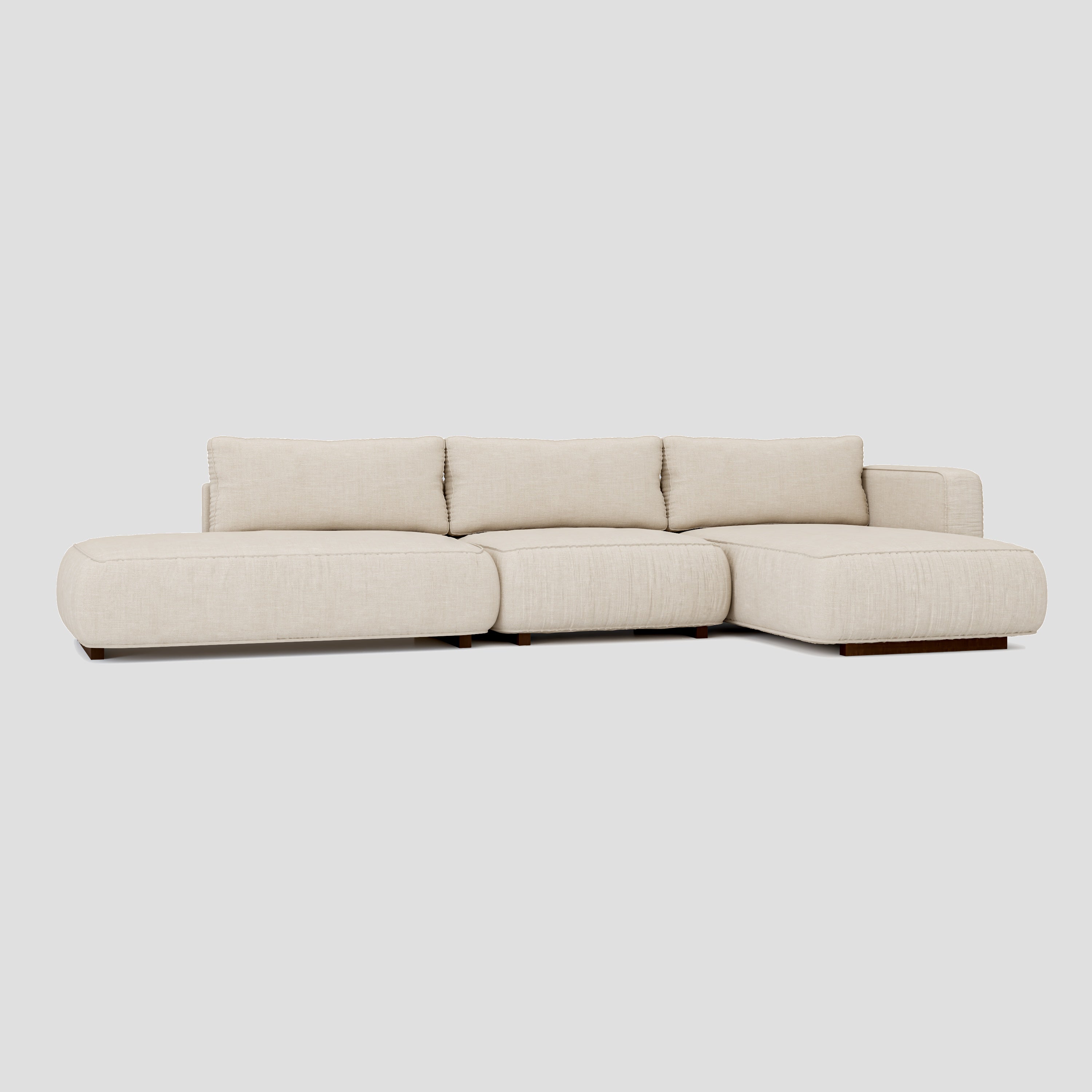 Modern open side L shape sectional chaise sofa featuring a sturdy beech frame.