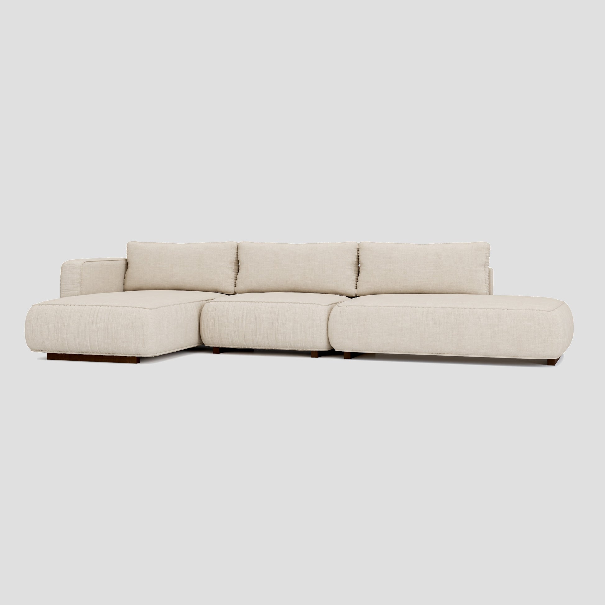 Modern open side L shape sectional chaise sofa featuring a sturdy beech frame.