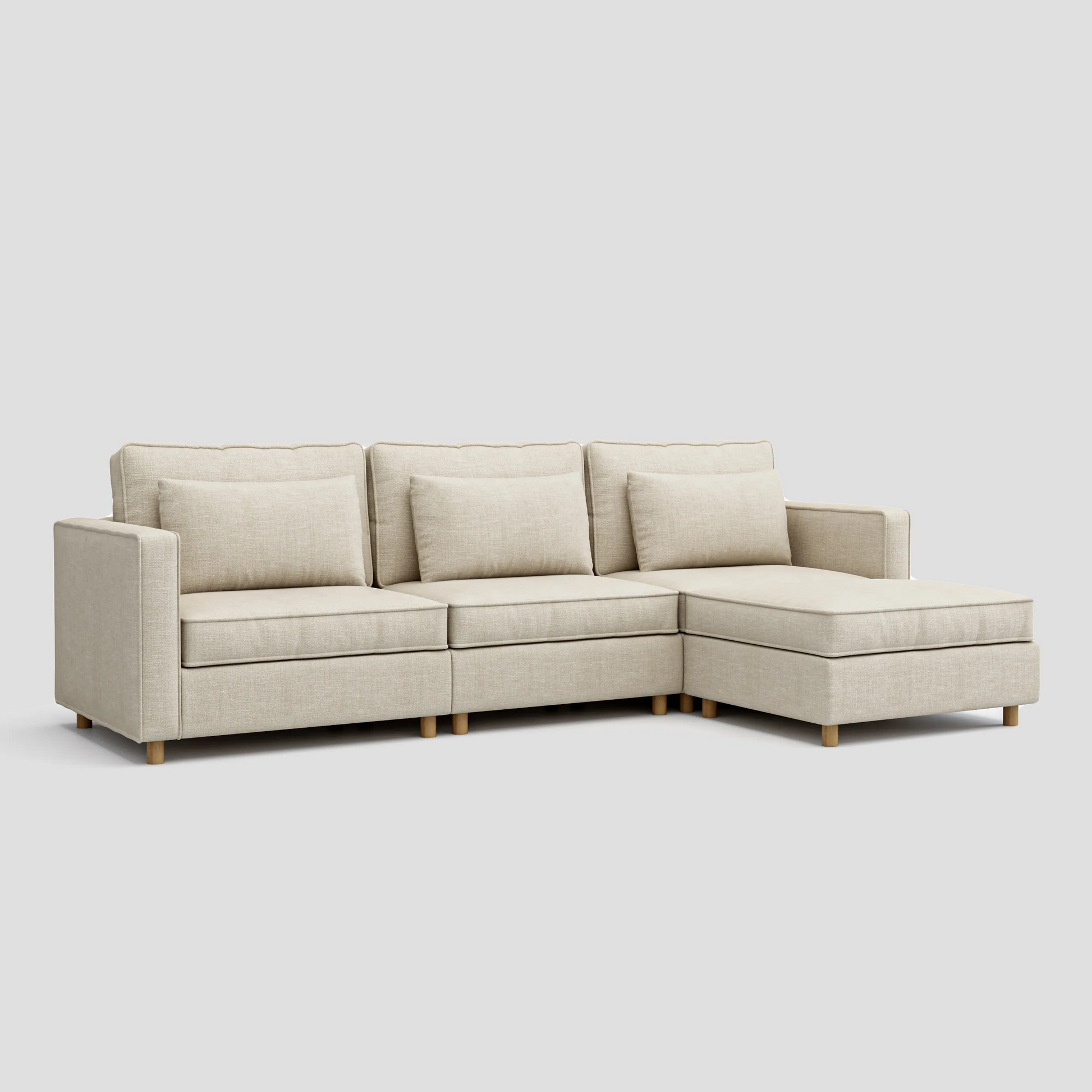 Modern L shape sectional chaise sofa featuring a durable beech wood frame.