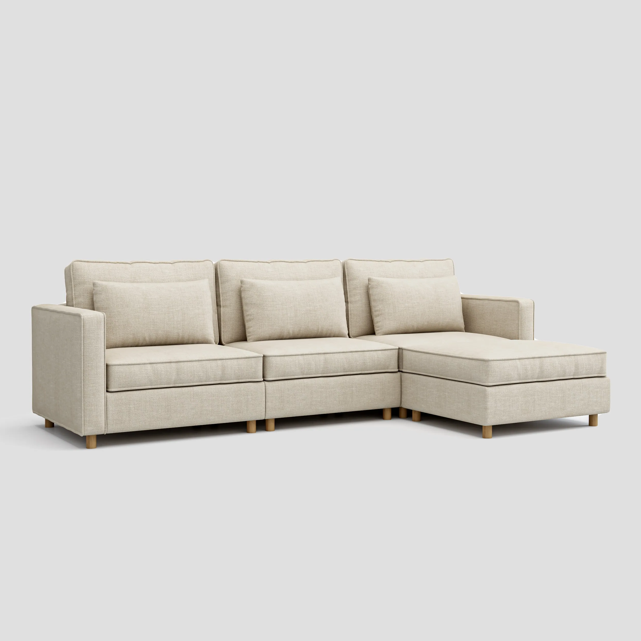 Modern L shape sectional chaise sofa featuring a durable beech wood frame.