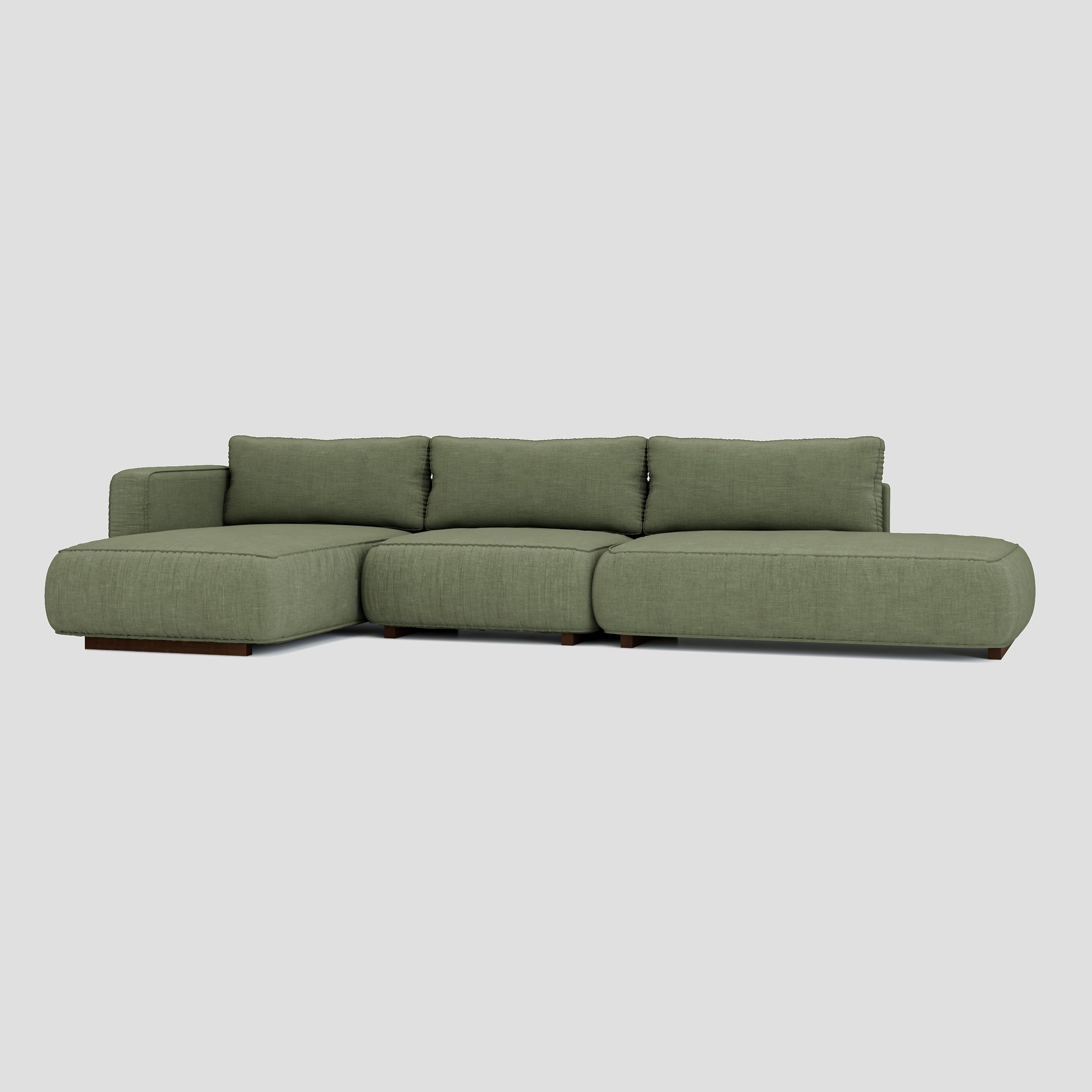 Modern open side L shape sectional chaise sofa featuring a sturdy beech frame.