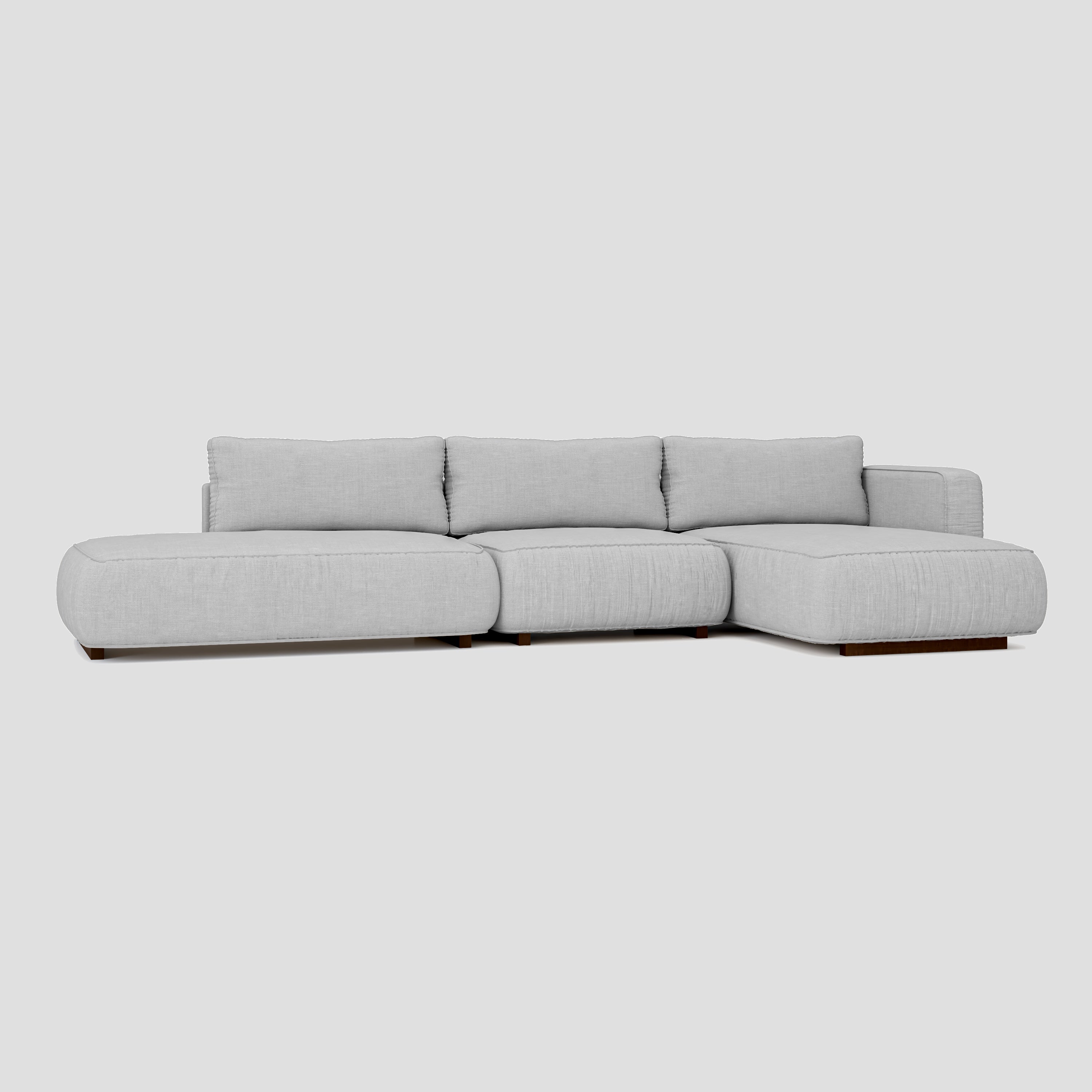 Modern open side L shape sectional chaise sofa featuring a sturdy beech frame.