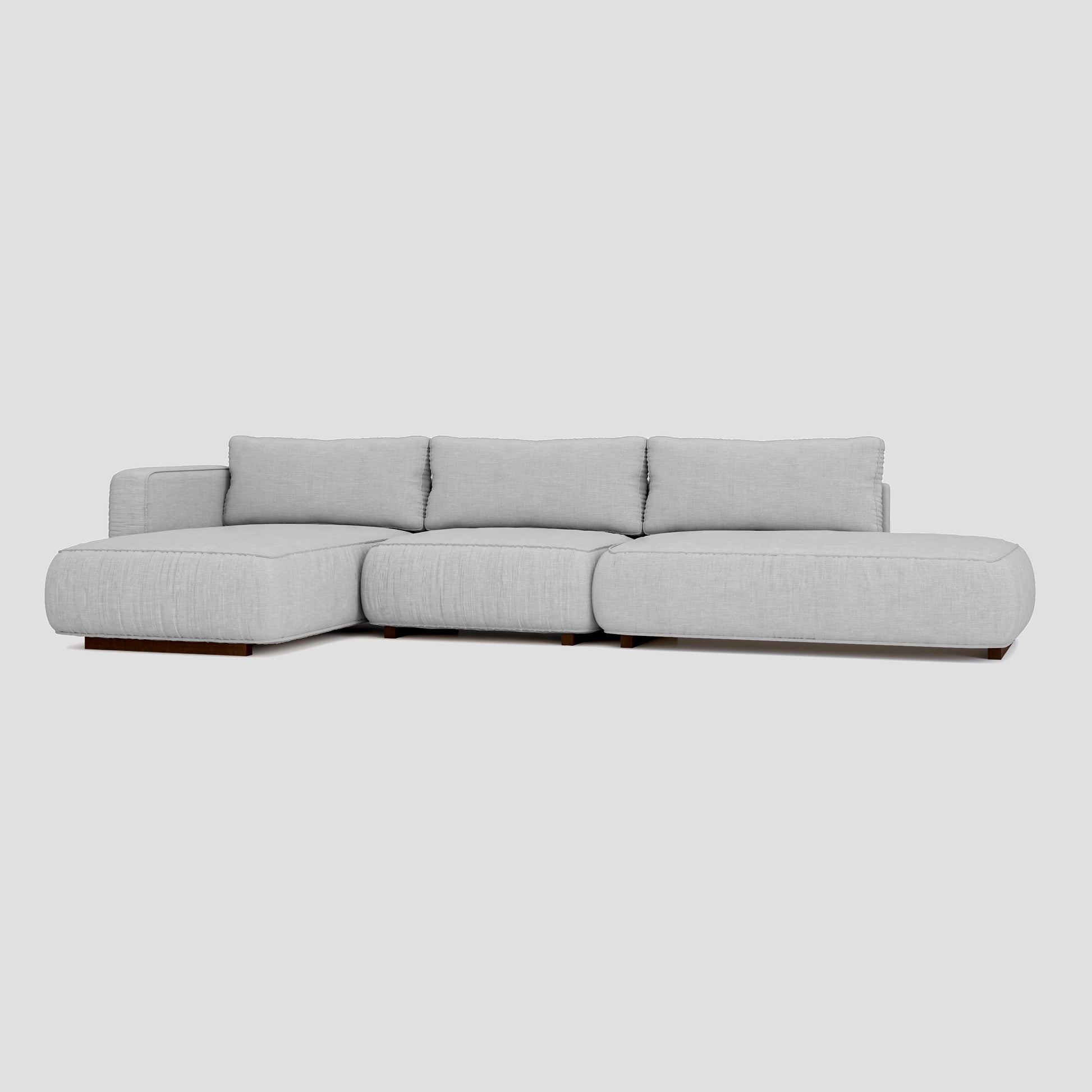 Modern open side L shape sectional chaise sofa featuring a sturdy beech frame.