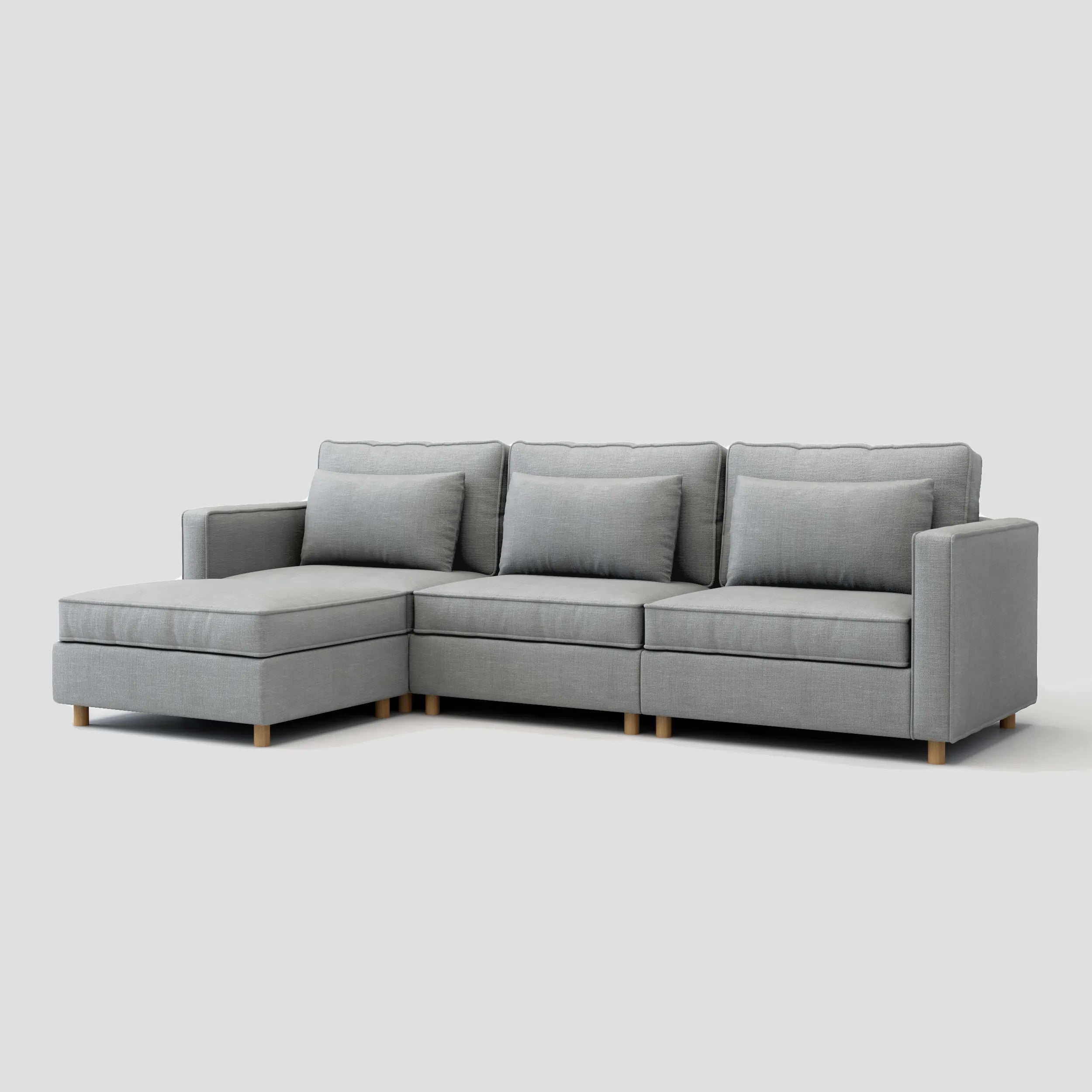 Modern L shape sectional chaise sofa featuring a durable beech wood frame.