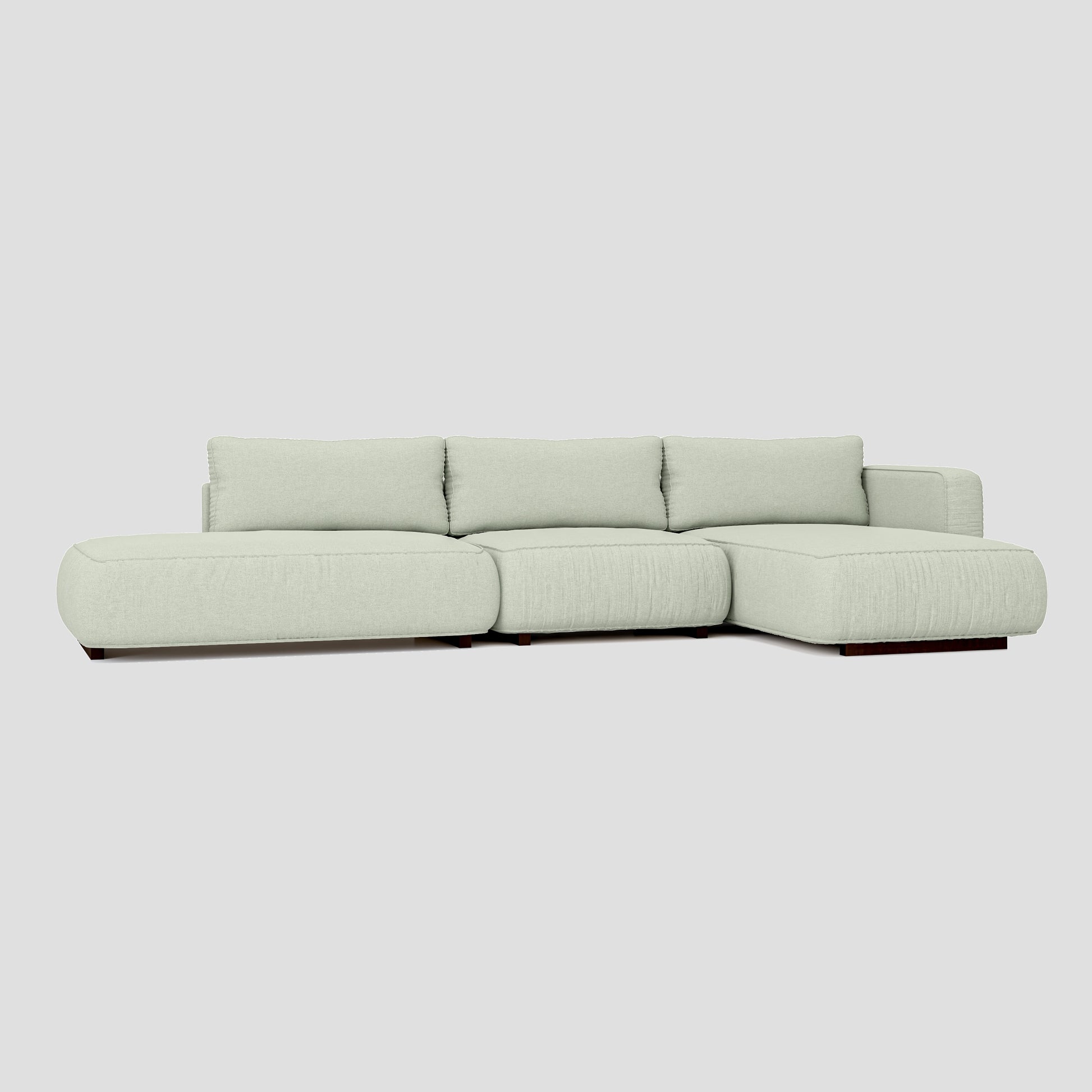 Modern open side L shape sectional chaise sofa featuring a sturdy beech frame.