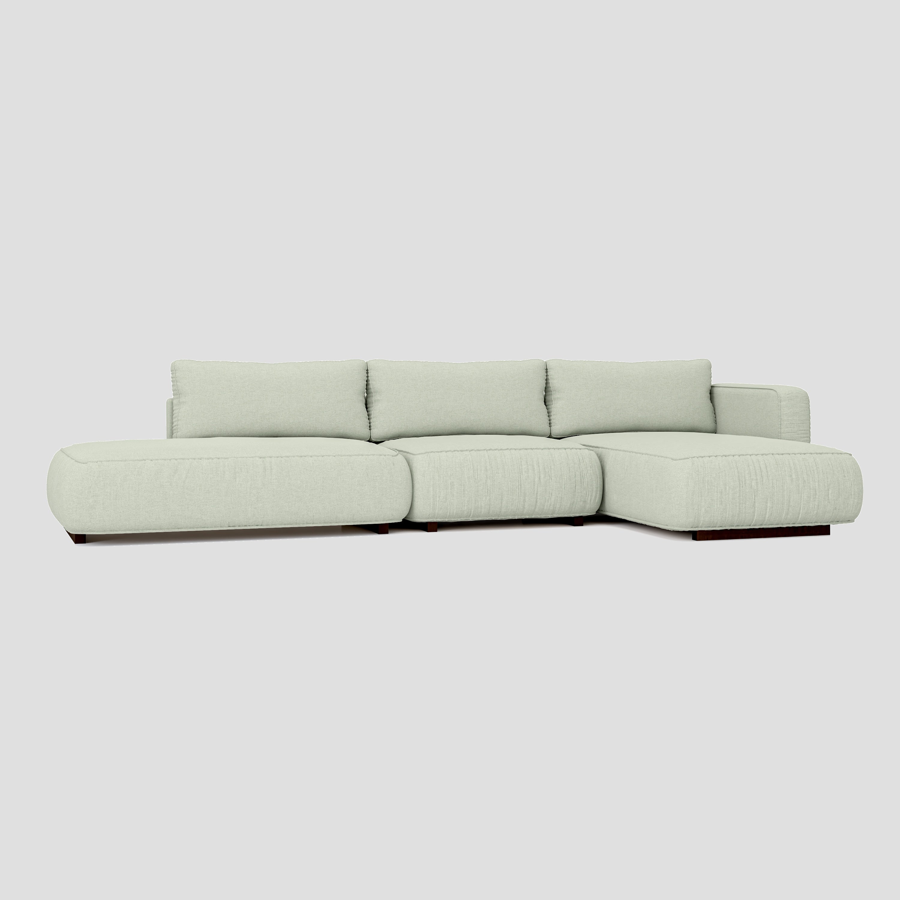 Modern open side L shape sectional chaise sofa featuring a sturdy beech frame.
