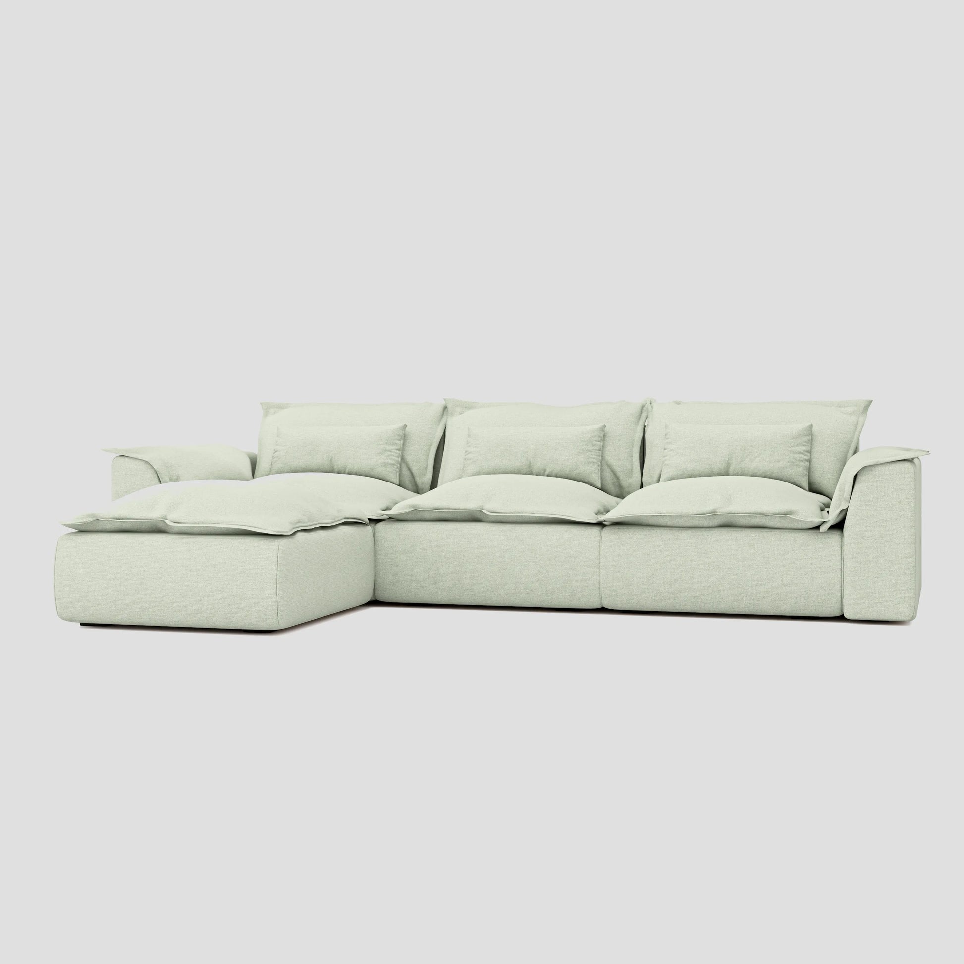 Scandinavian modern L shape sectional sofa with a beech frame and pocket springs.