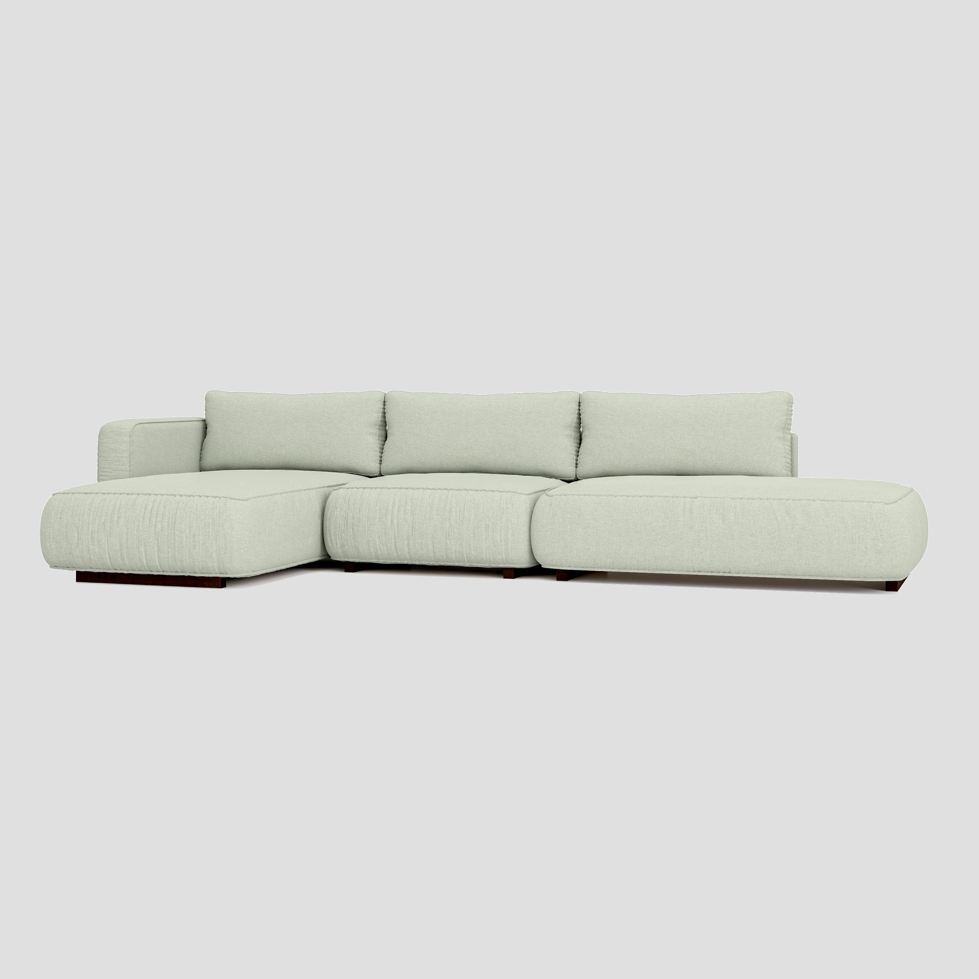Modern open side L shape sectional chaise sofa featuring a sturdy beech frame.