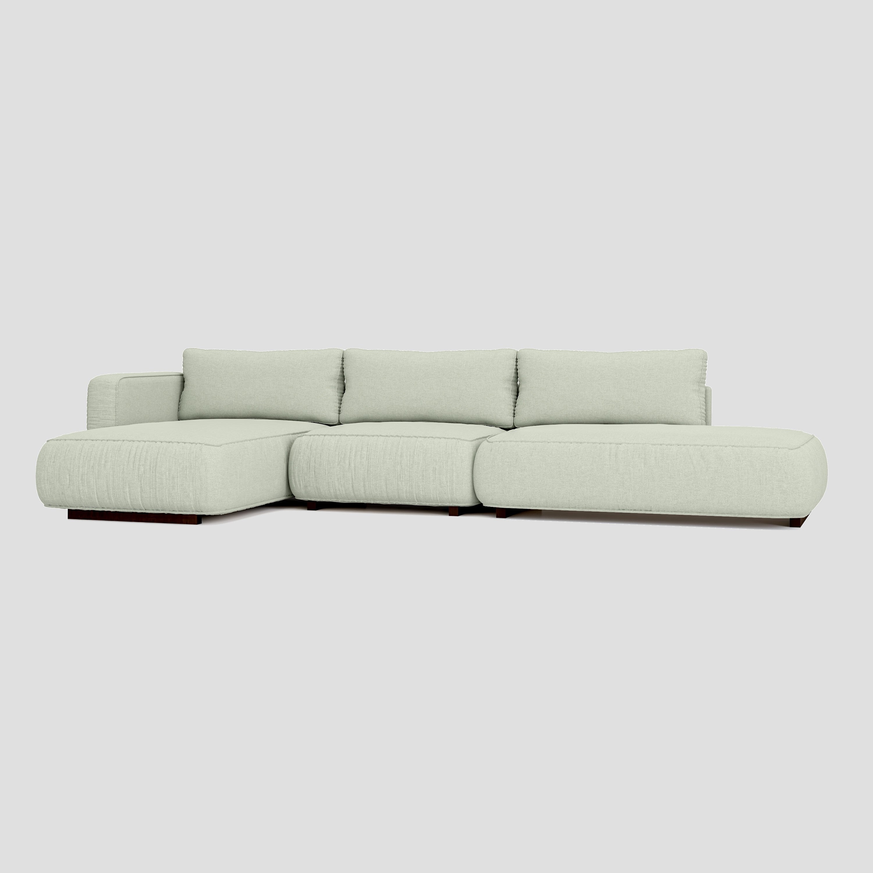 Modern open side L shape sectional chaise sofa featuring a sturdy beech frame.