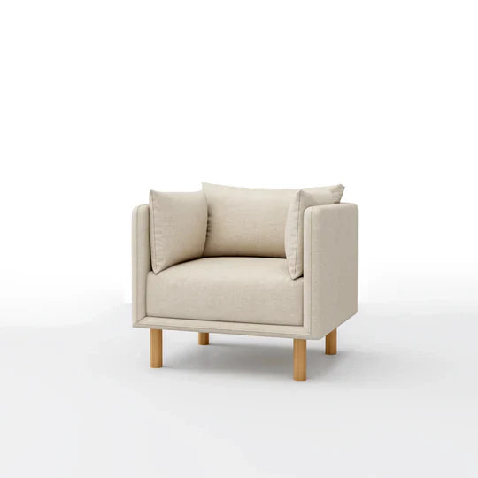 Mcann Armchair with Wooden Legs in linen texture, featuring modern armchair and scandinavian styling.